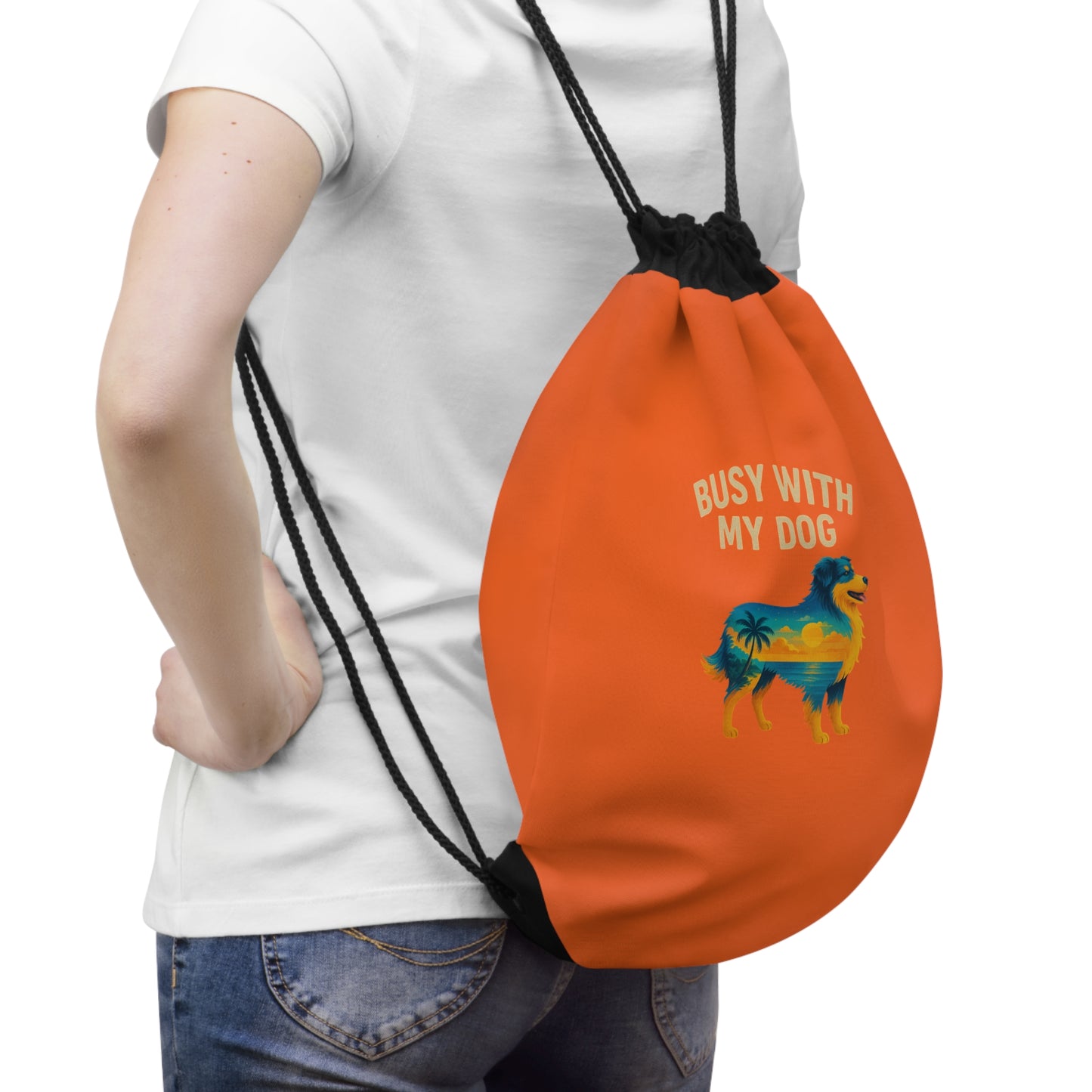 Busy With My Dog Drawstring Bag | Colorful Australian Shepherd Design