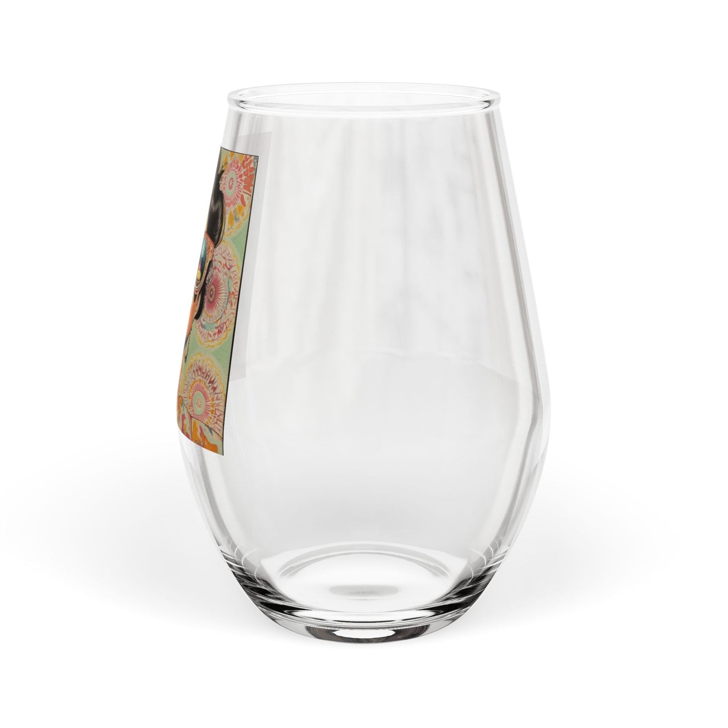 Retro Sunglasses Woman Stemless Wine Glass | Colorful Boho Portrait
