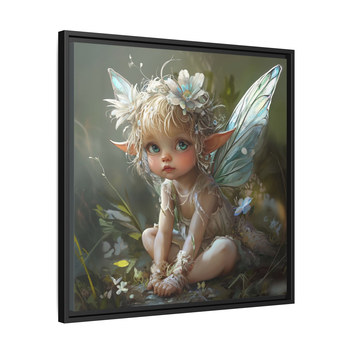Baby Fairy Art Print, Framed Canvas, Whimsical Home Decor, Fairy Tale Gift, Magical Nursery Wall Art