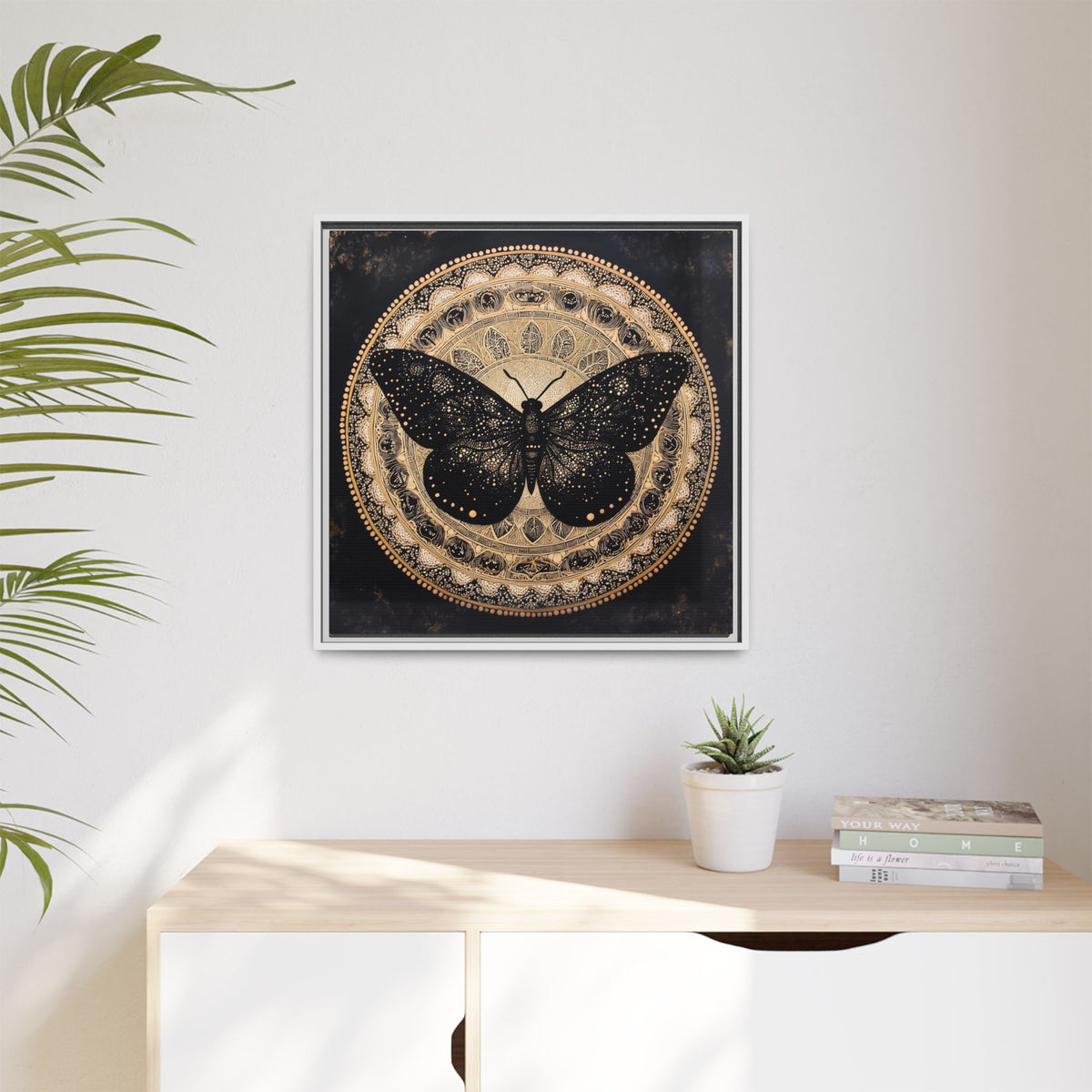 Black Moth Mandala Matte Canvas Framed | Wall Art