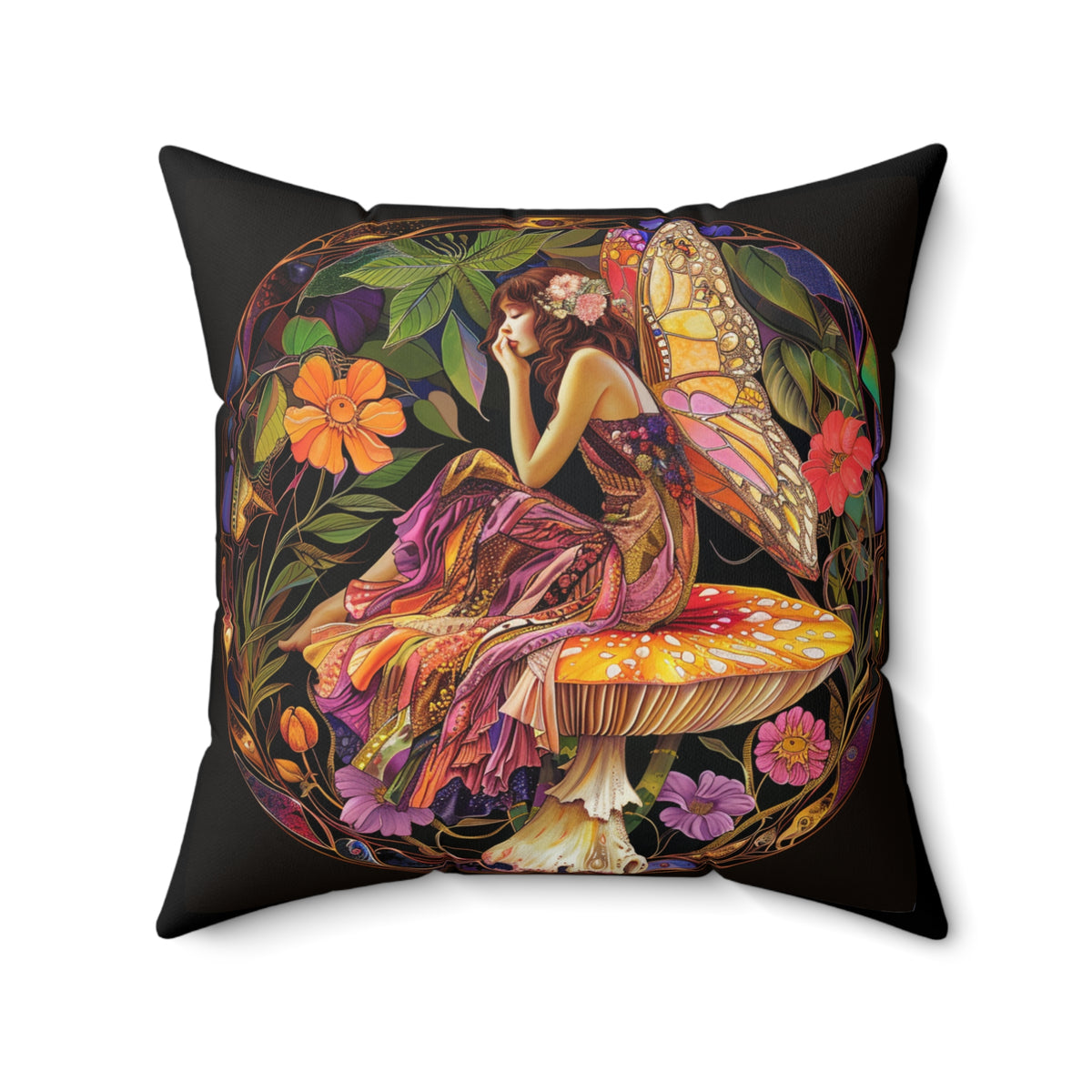 Bohemian Fairy Pillow, Decorative Square Cushion, Magical Home Decor, Cozy Gift for Nature Lovers, Fantasy Accent Pillow