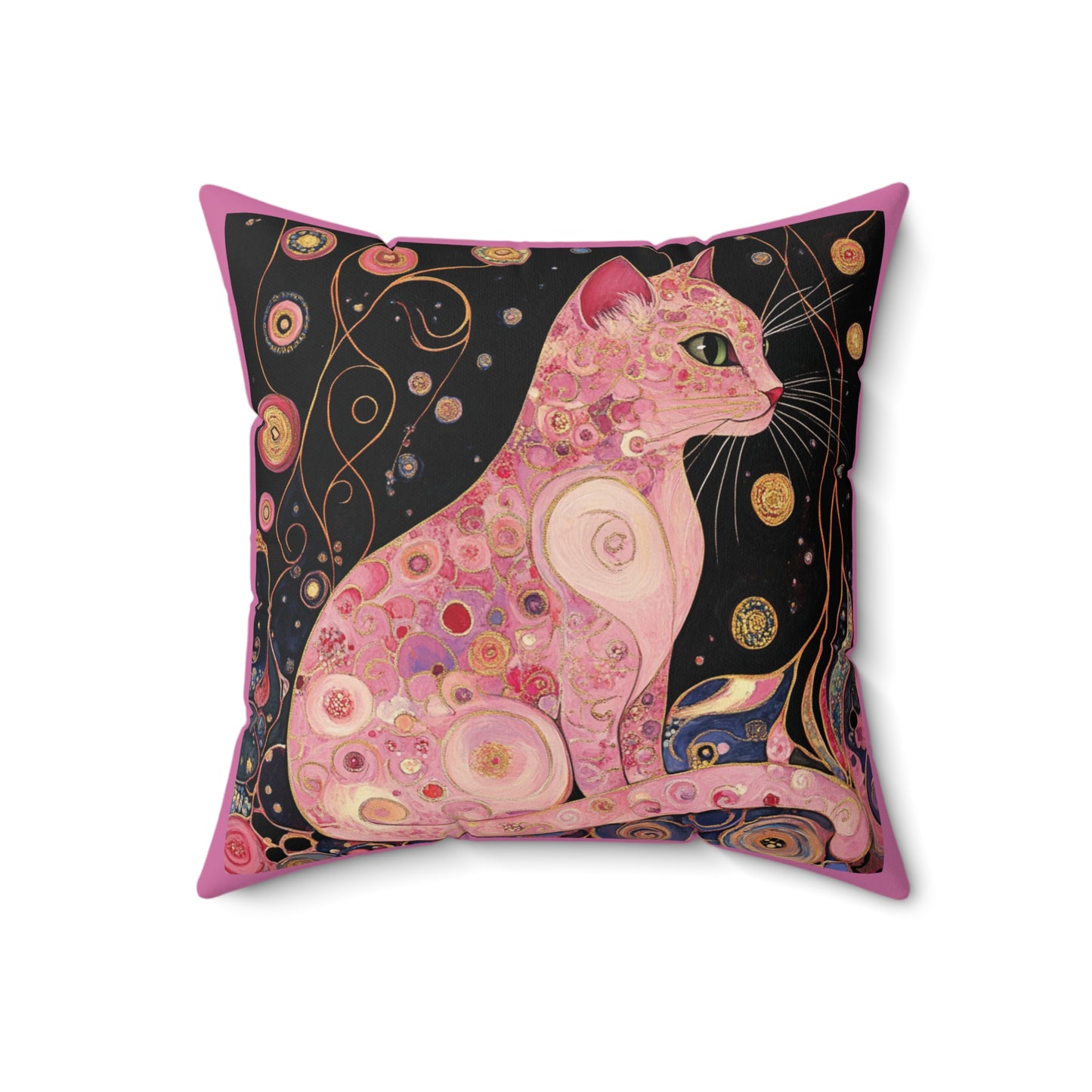 Crystal Cat Collection Rose Quartz Cat Faux Suede Pillow | Cozy Home Decor | Cat Lover Gift | Square Pillow