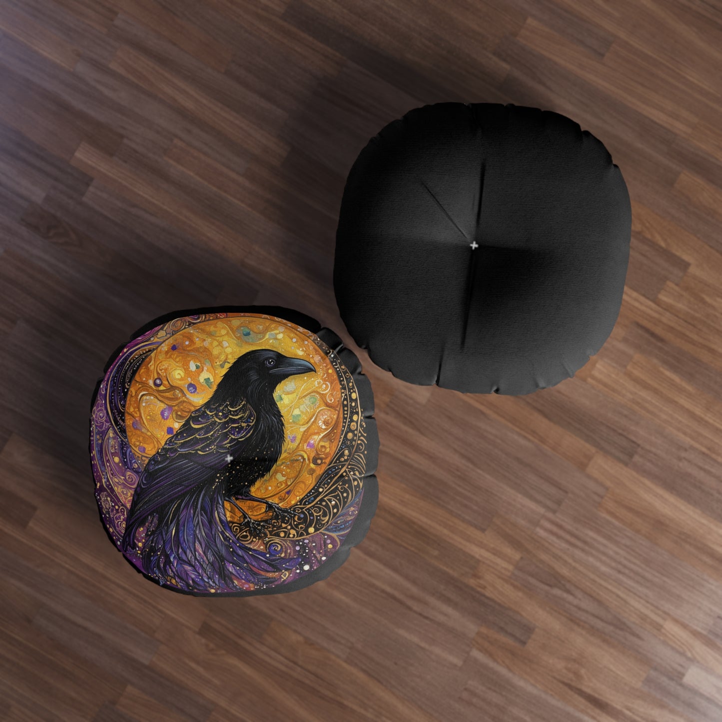 Mystical Raven Tufted Floor Pillow, Decorative Cushion, Cozy Boho Décor, Living Room Accessory, Unique Gift Idea, Home & Décor