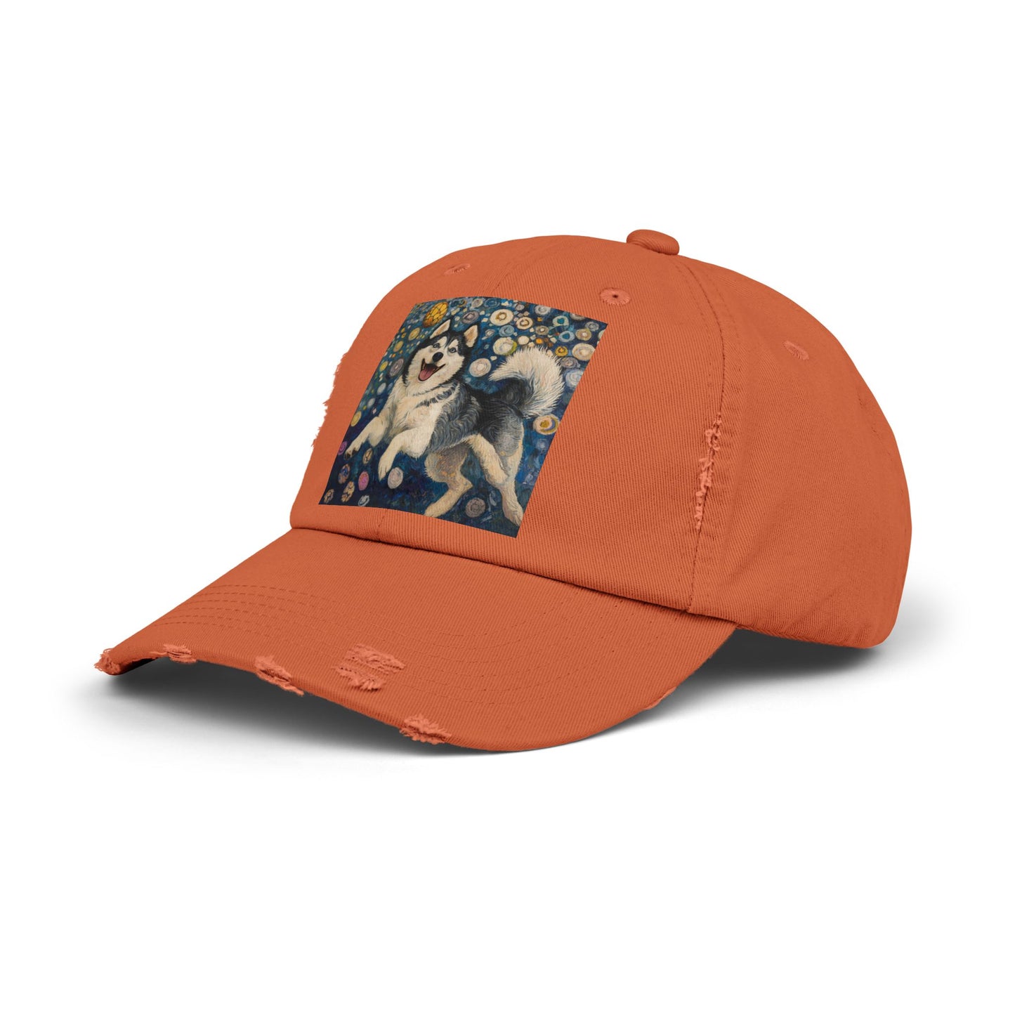 Husky Dog Cap, Distressed Adjustable Hat, Pet Lover Gift, Cute Casual Fashion, Unique Animal Apparel