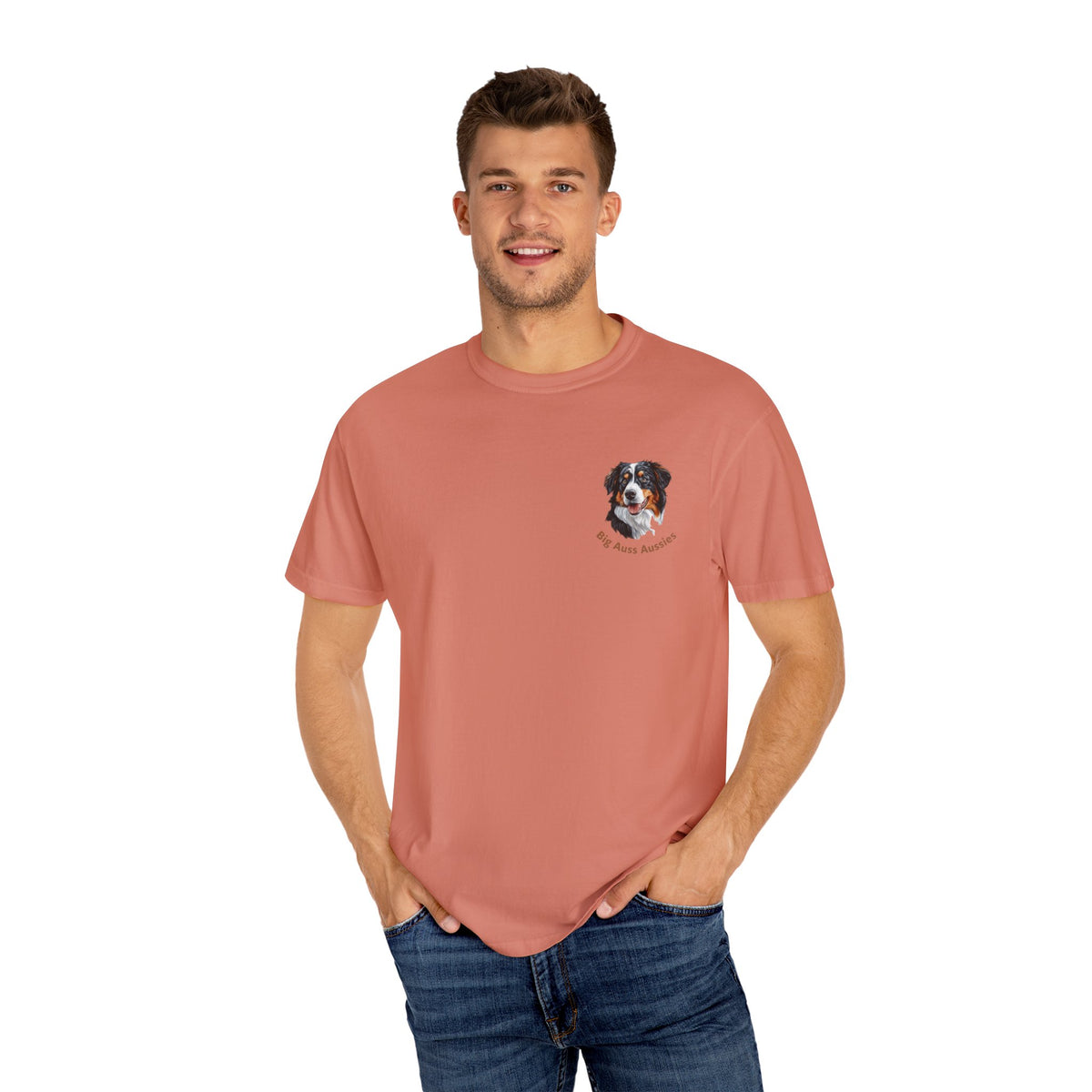 Big Auss Aussies T-shirt, Unisex Garment-Dyed Tee, Tri Color Australian Shepherd
