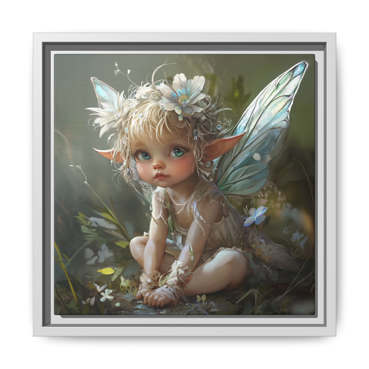 Baby Fairy Art Print, Framed Canvas, Whimsical Home Decor, Fairy Tale Gift, Magical Nursery Wall Art