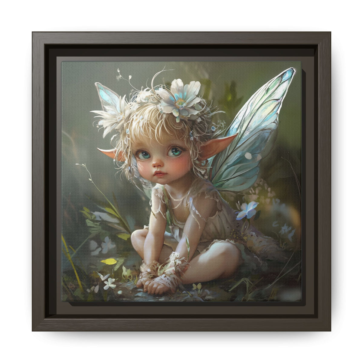 Baby Fairy Art Print, Framed Canvas, Whimsical Home Decor, Fairy Tale Gift, Magical Nursery Wall Art