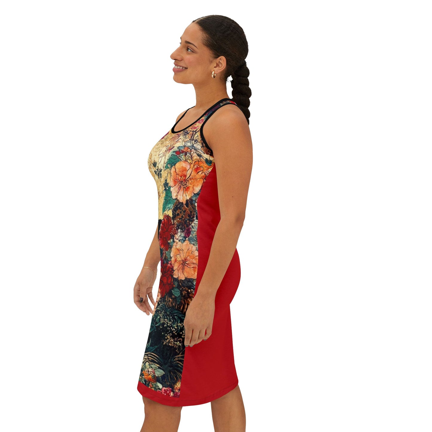 Geisha Cat Vintage Floral Cat Women's Racerback Dress, Summer Fashion, Casual Wear, Pet Lover Gift, Festive Occasions, Beach Cover-Up