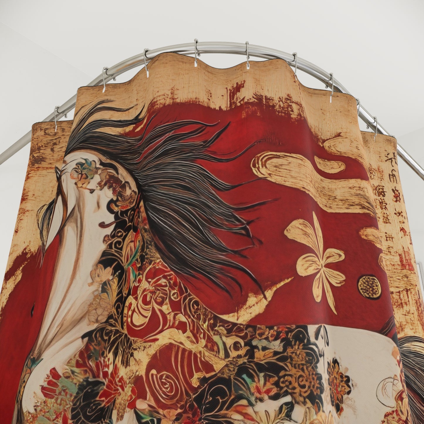Year of The Horse Shower Curtain Asian Motif Equestrian Bath 71" x 74"