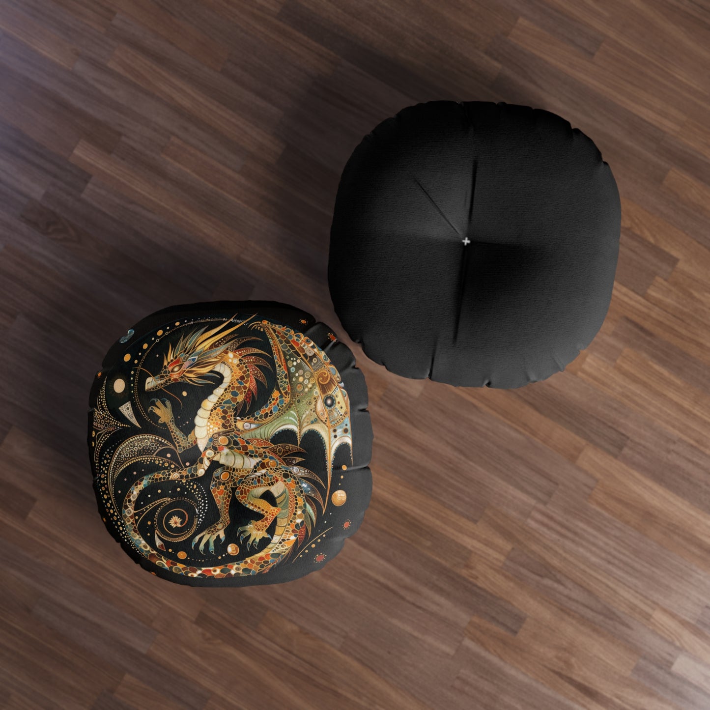 Dragon-Themed Tufted Floor Pillow, Bohemian Living Room Decor, Cozy Seating, Unique Gift, Fantasy Home Accent