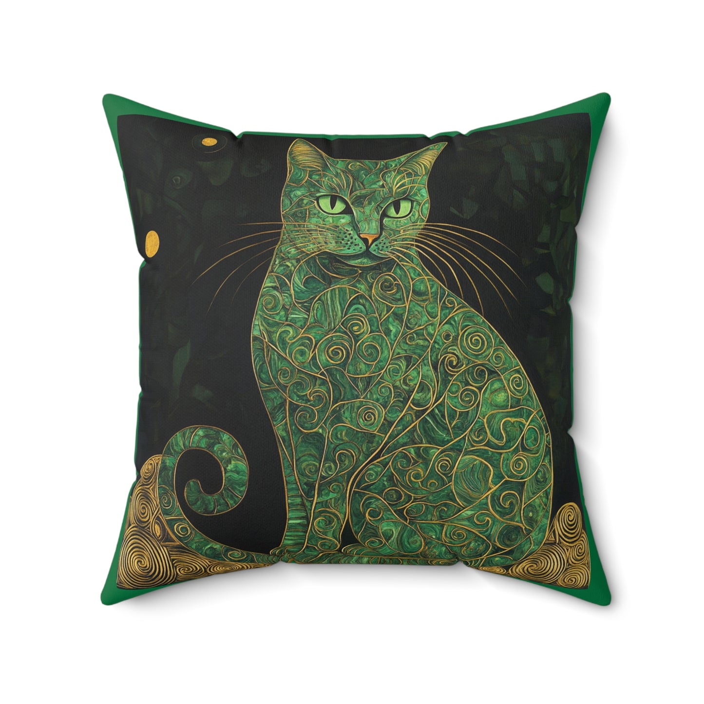 Crystal Cat Collection Malachite Cat Faux Suede Square Pillow, Cat Lover Home Decor, Cozy Accent Cushion