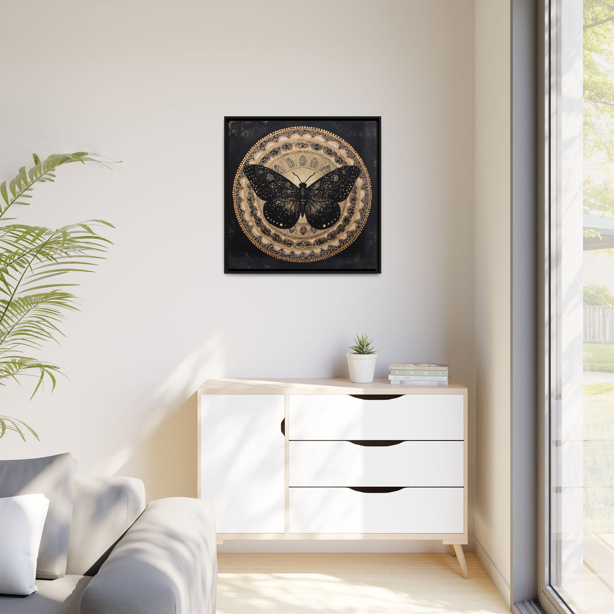 Black Moth Mandala Matte Canvas Framed | Wall Art