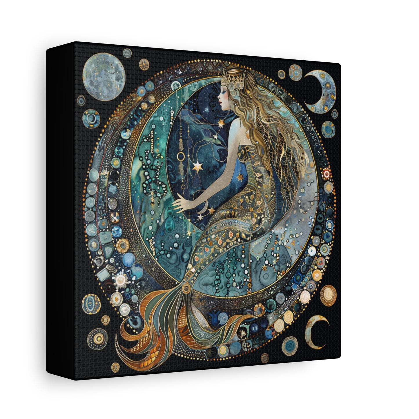 Mermaid Moon Canvas Art, Wall Decor, Nautical Art, Celestial Decor, Gift for Dreamers, Astrology Wall Hanging, Unique Home Decor