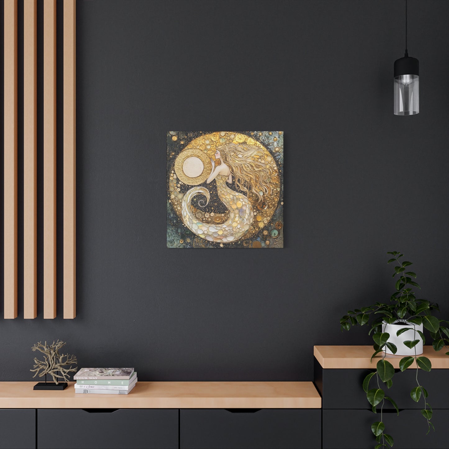 Mermaid Moon Art Canvas, Magical Home Decor, Coastal Vibes, Bohemian Wall Art, Gift for Sea Lovers, Nautical Aesthetic, Unique Art Piece