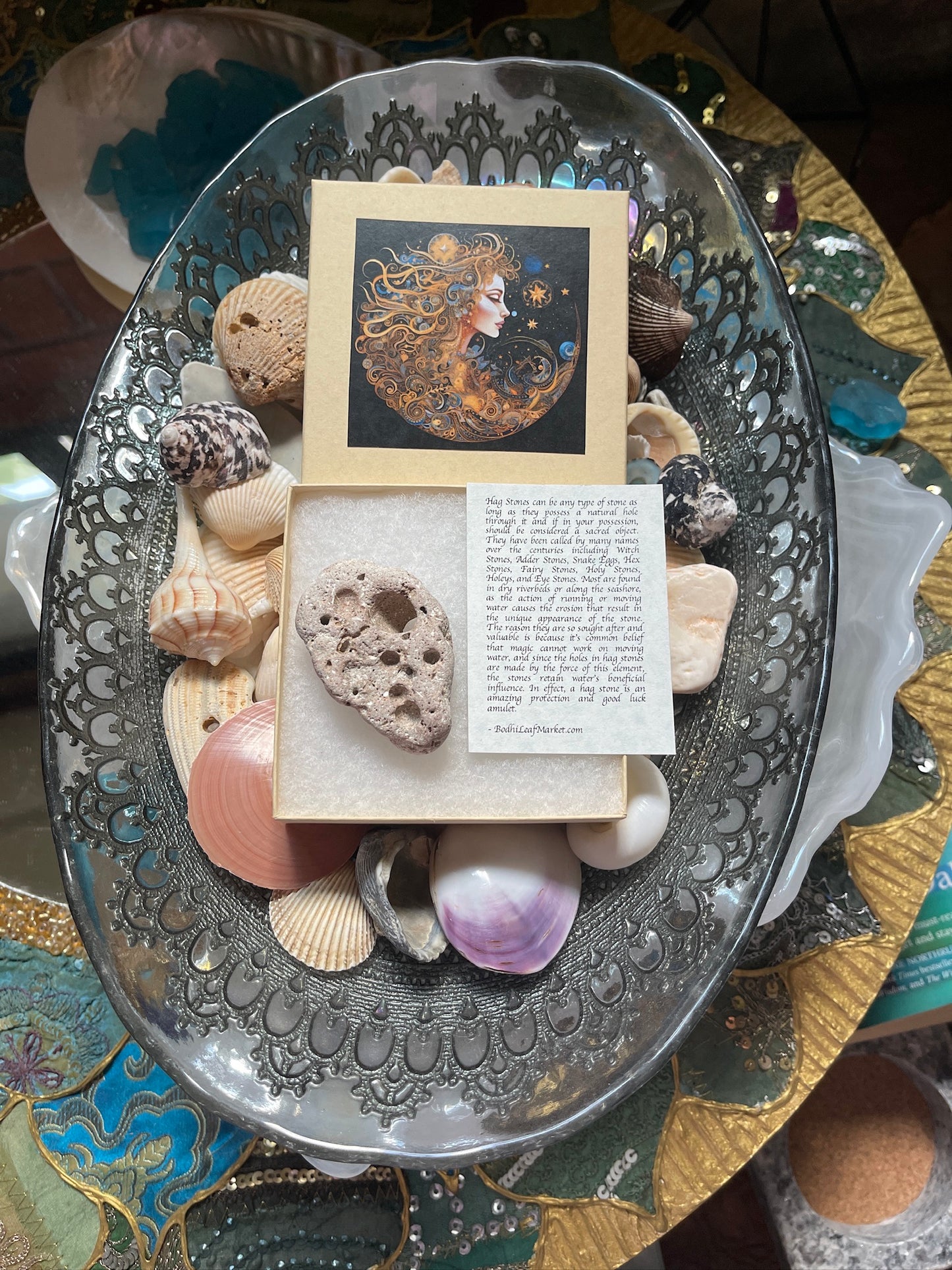 Local Bodhi Leaf Market Hagstone in Mystical Moon Goddess Gift Box