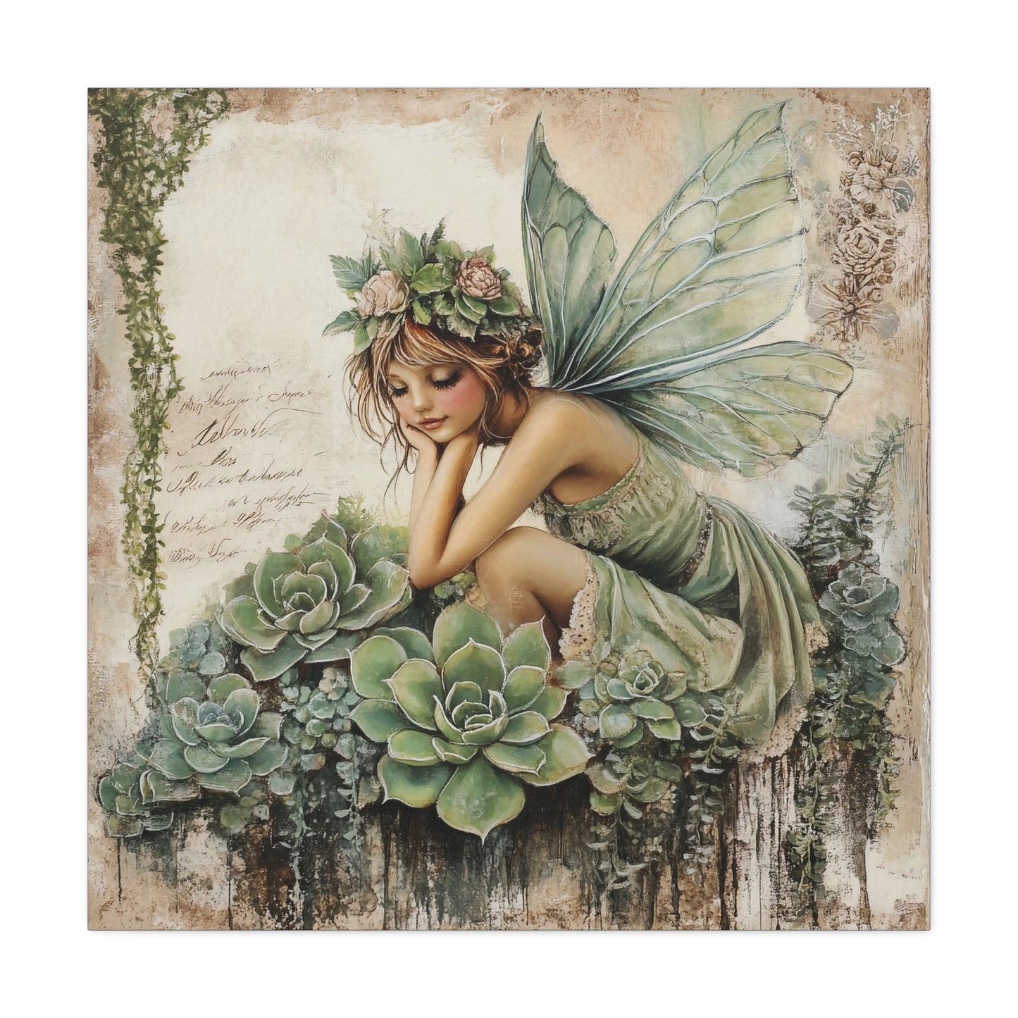 Green Fairy Art Canvas, Magical Home Decor, Enchanted Wall Art, Gift for Nature Lovers, Whimsical Room Decoration