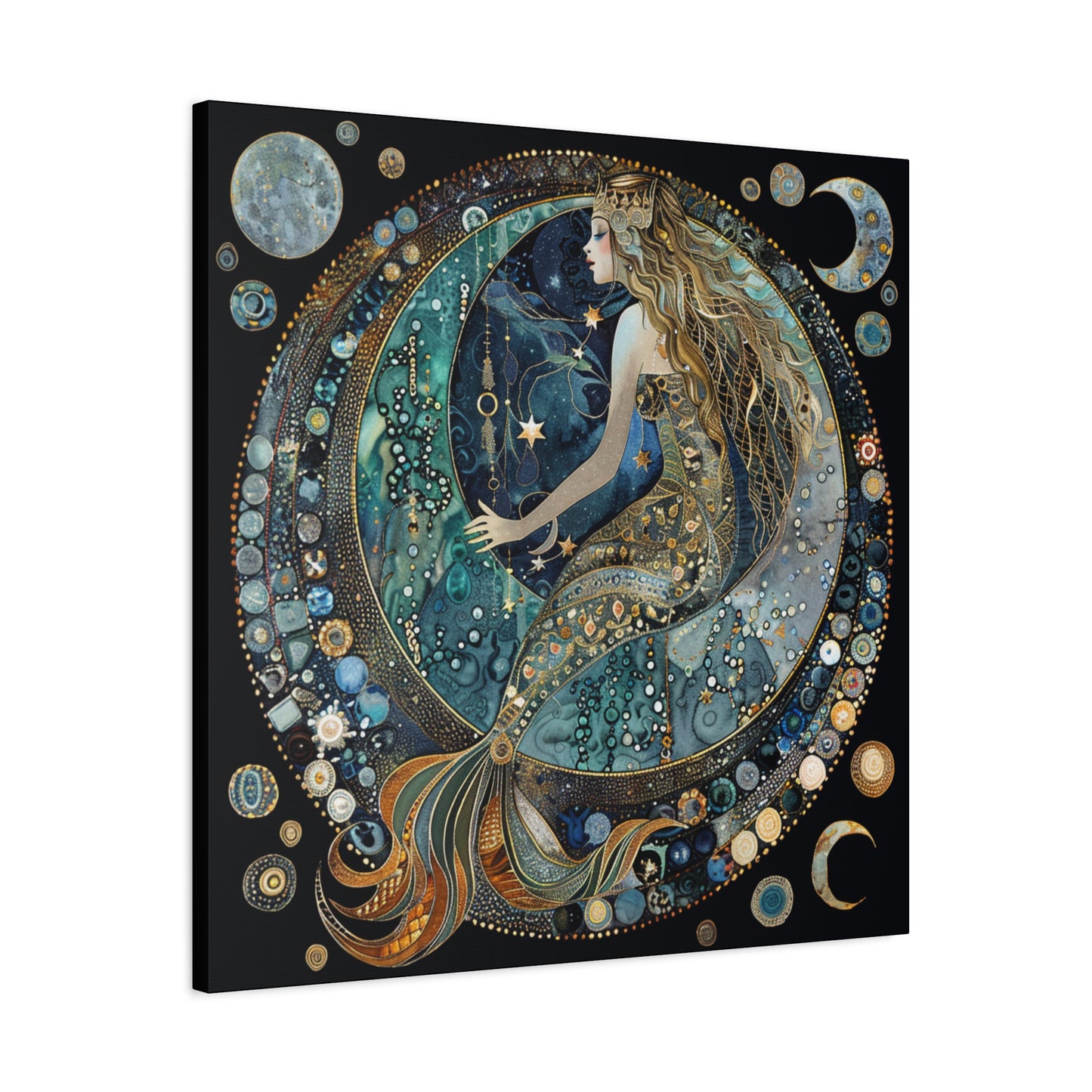 Mermaid Moon Canvas Art, Wall Decor, Nautical Art, Celestial Decor, Gift for Dreamers, Astrology Wall Hanging, Unique Home Decor