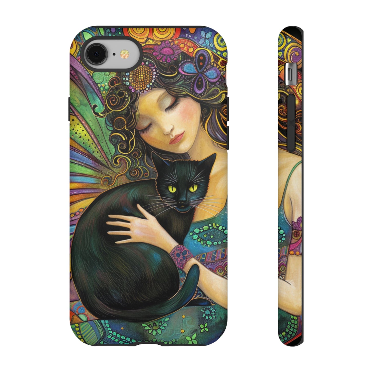 Artistic Phone Case, Celestial Cat Case, Bohemian Style, Gift for Cat Lovers, Unique Phone Protection, Colorful Design