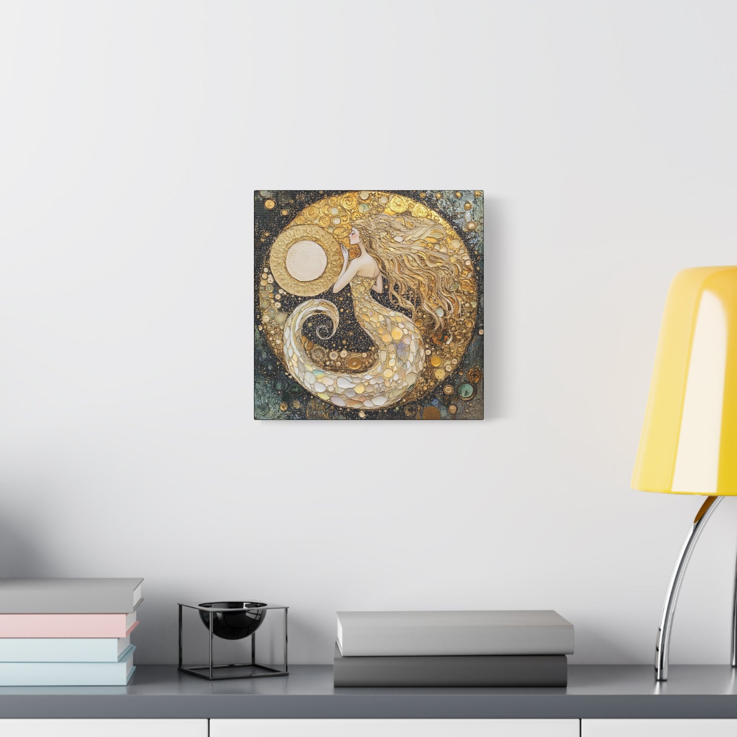 Mermaid Moon Art Canvas, Magical Home Decor, Coastal Vibes, Bohemian Wall Art, Gift for Sea Lovers, Nautical Aesthetic, Unique Art Piece