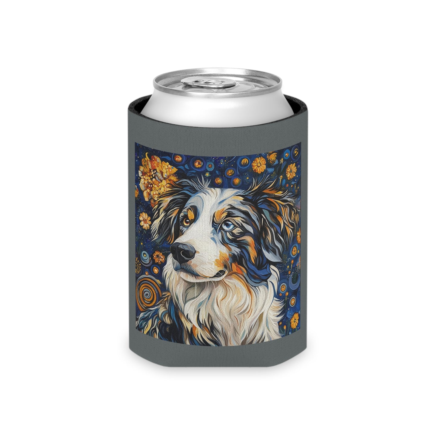 Tri Color Aussie Can Cooler, Pet Lover Gift, Summer BBQ Accessory, Dog Birthday Party Favor, Australian Shepherd