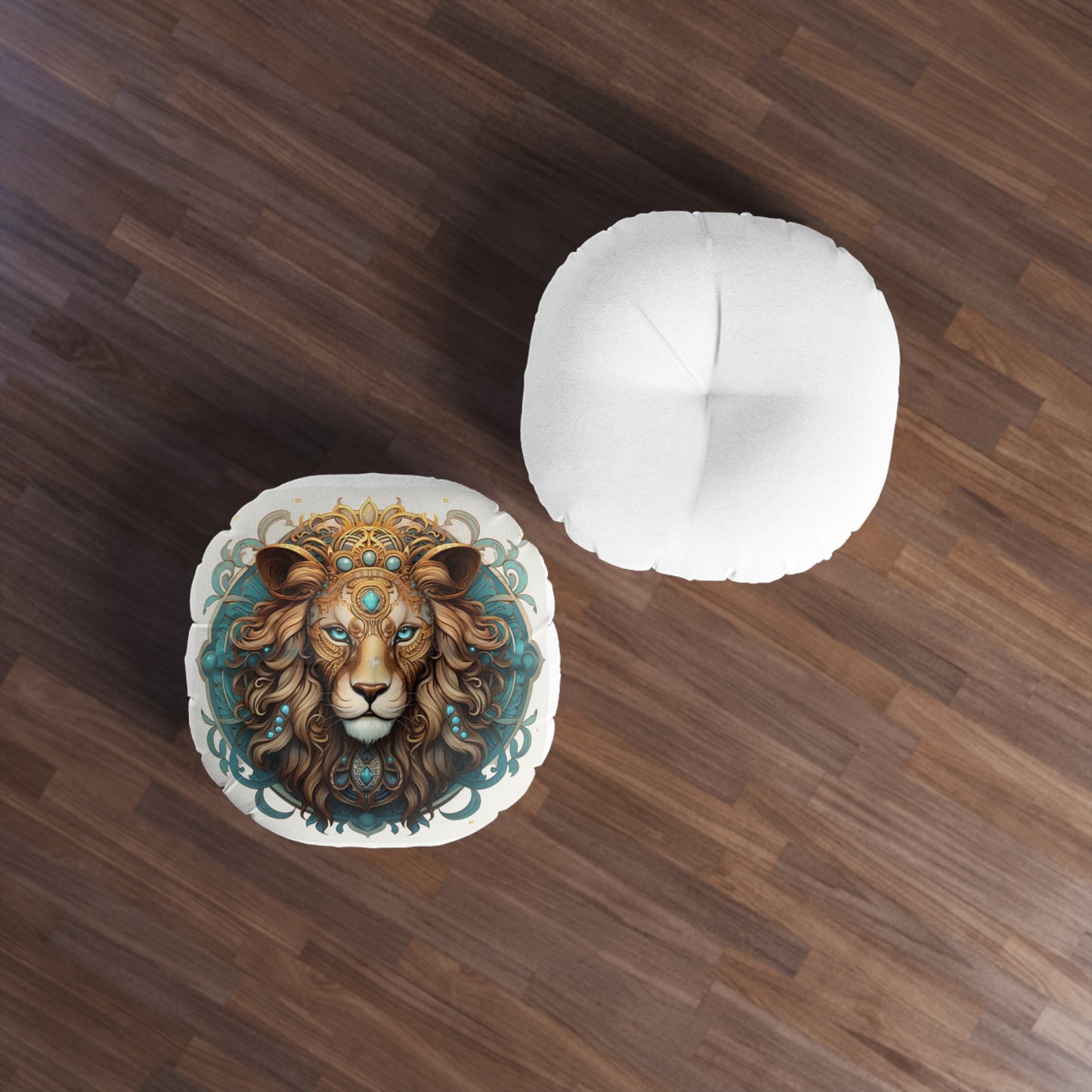 Majestic Lion Tufted Floor Pillow, Bohemian Home Decor, Round Cushion, Nursery Accent, Pet Bed, Gift for Animal Lovers