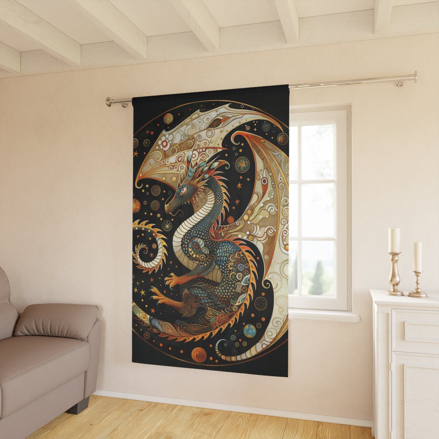 Mystical Dragon Window Curtain - Enchanting Home Decor, Fantasy Room Accessory, Gift for Dragon Lovers, Unique Interior Design