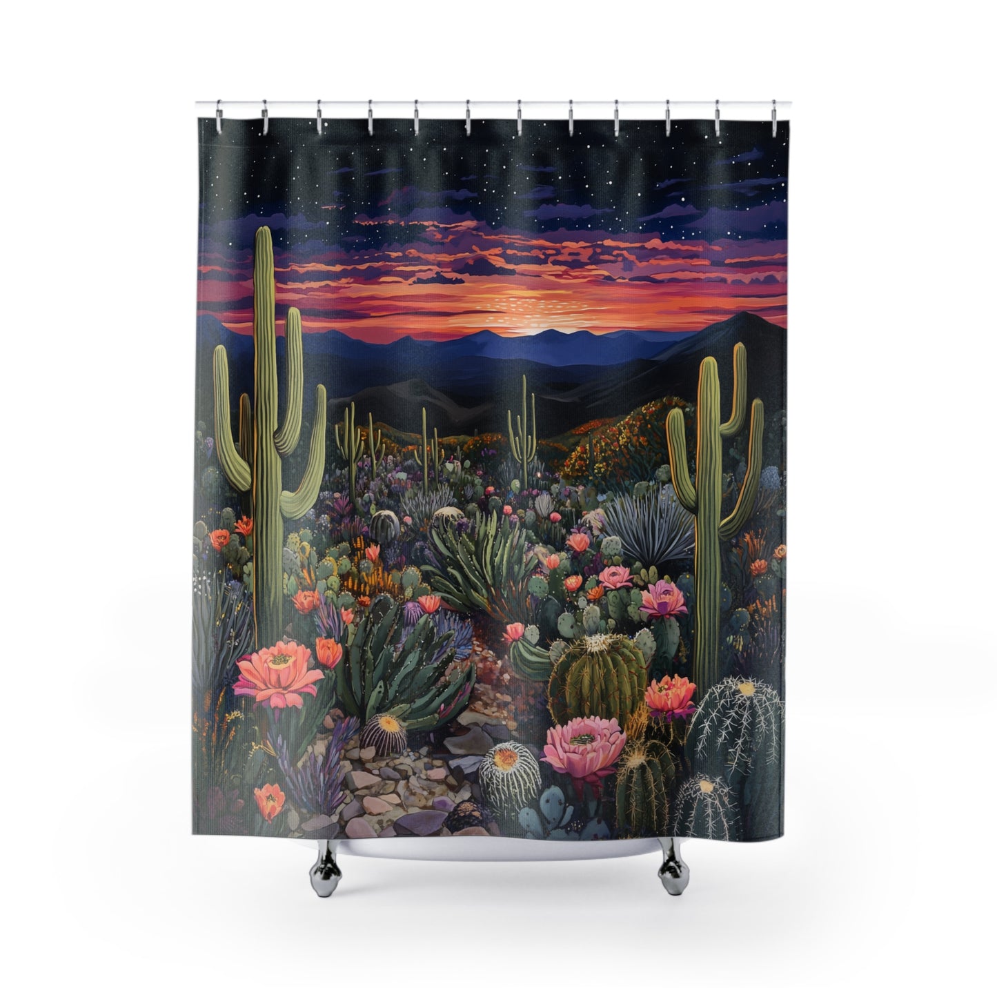 Desert Sunset Shower Curtain, Boho Bathroom Decor, Cactus Pattern, Home & Garden, Unique Gift Idea