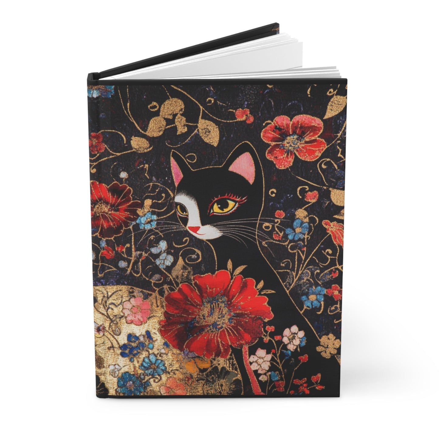 Geisha Cat Hardcover Journal, Floral Notebook, Gift for Cat Lovers, Unique Diary, Writing Journal, Birthday Gift, Art Journal