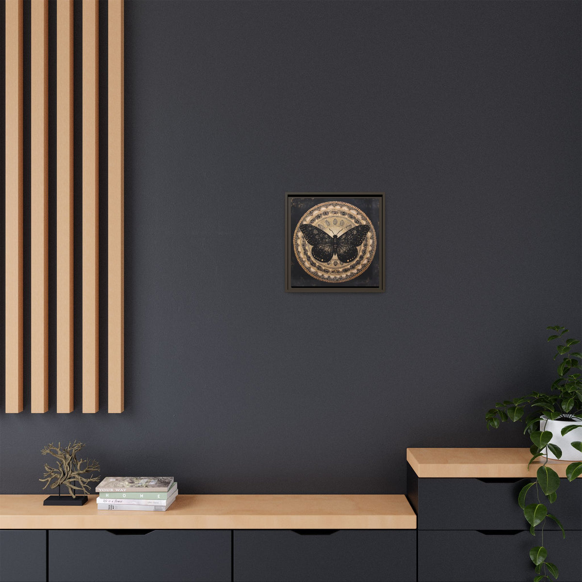 Black Moth Mandala Matte Canvas Framed | Wall Art