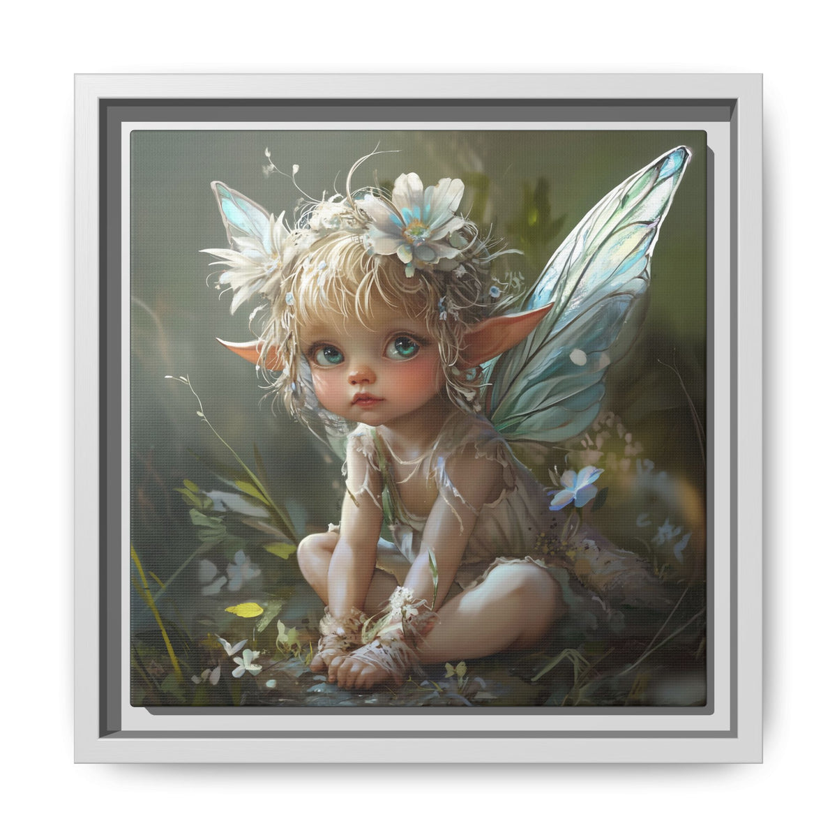 Baby Fairy Art Print, Framed Canvas, Whimsical Home Decor, Fairy Tale Gift, Magical Nursery Wall Art
