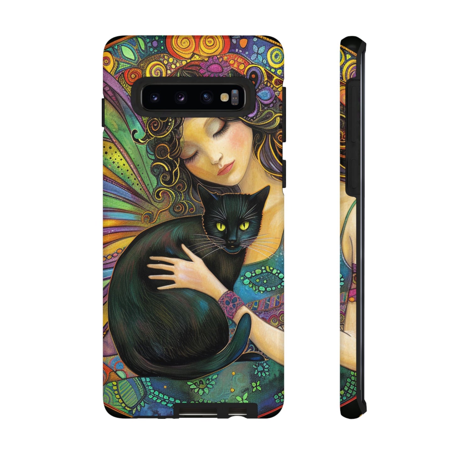 Artistic Phone Case, Celestial Cat Case, Bohemian Style, Gift for Cat Lovers, Unique Phone Protection, Colorful Design