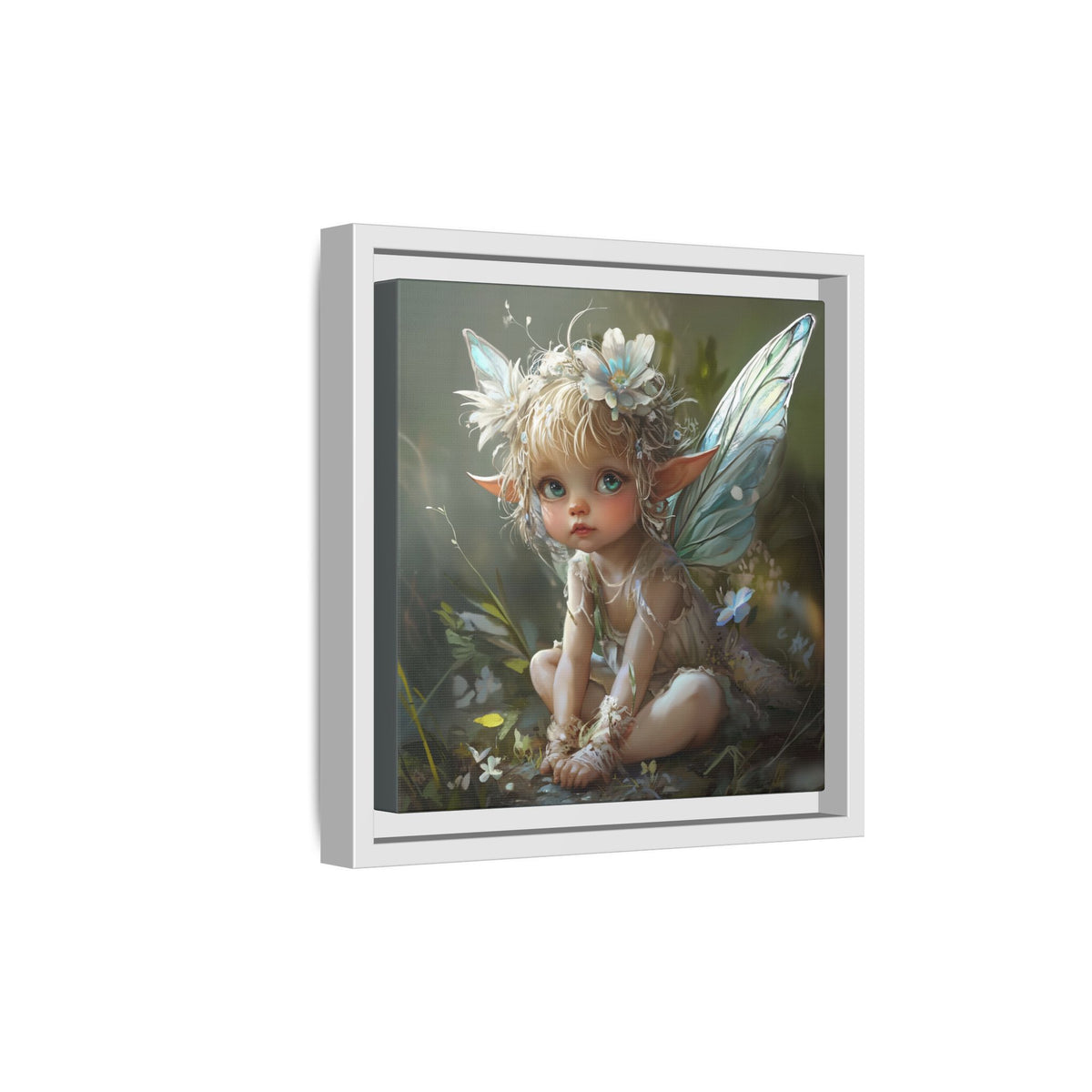 Baby Fairy Art Print, Framed Canvas, Whimsical Home Decor, Fairy Tale Gift, Magical Nursery Wall Art