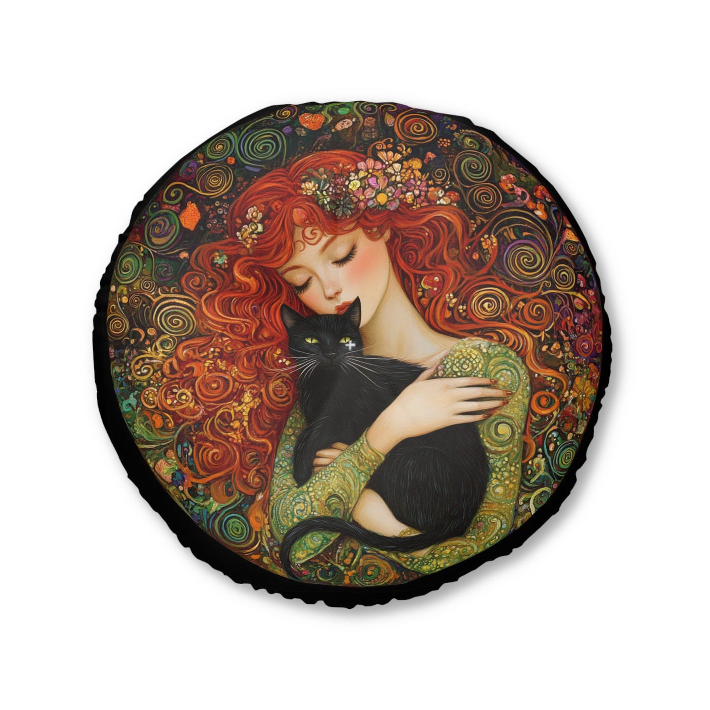 Artistic Tufted Floor Pillow, Cozy Decor, Cat Lover Gift, Bohemian Home Accent, Unique Round Cushion