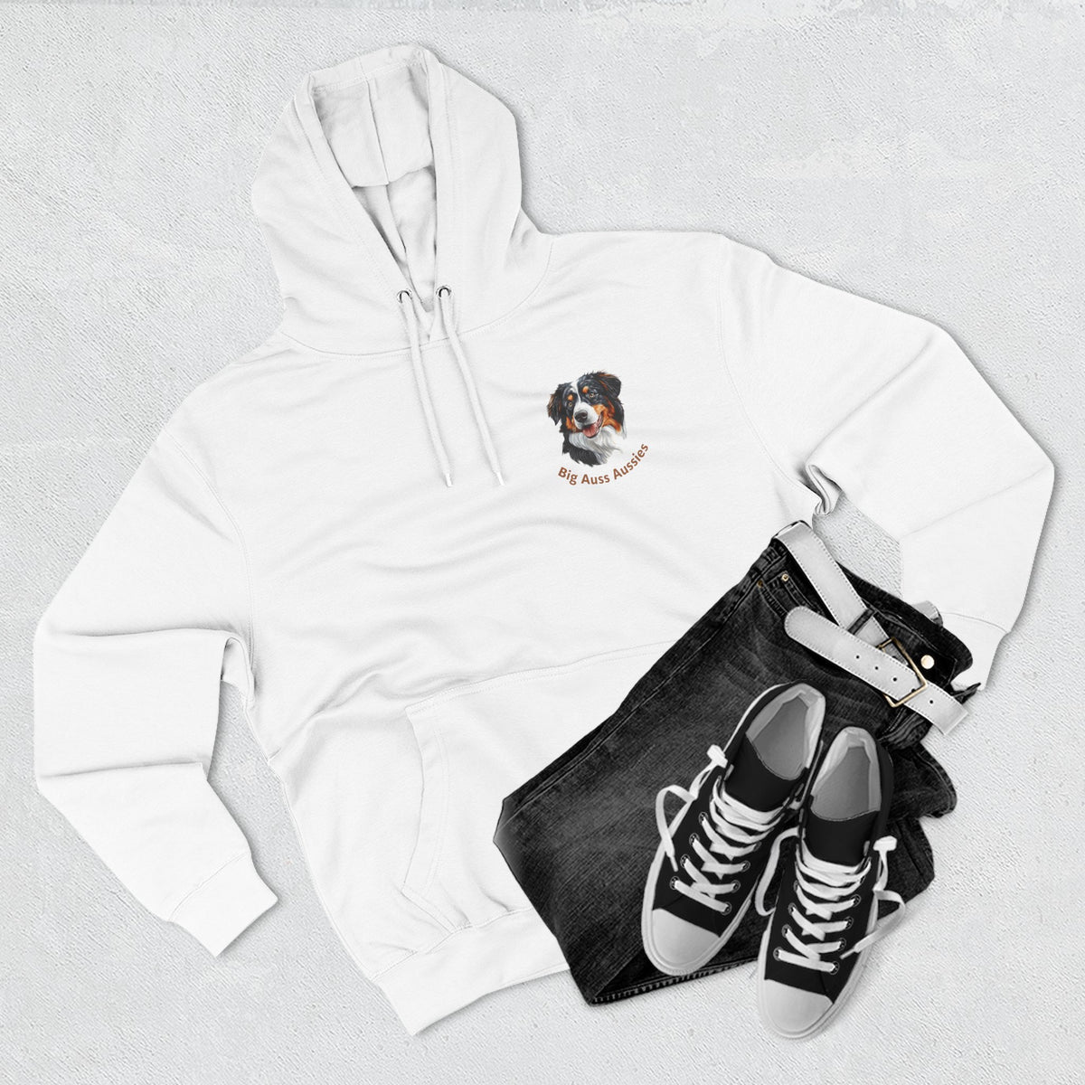 Big Auss Aussie Hoodie - Fleece Hoodie with Tri Color Australian Shepherd Design
