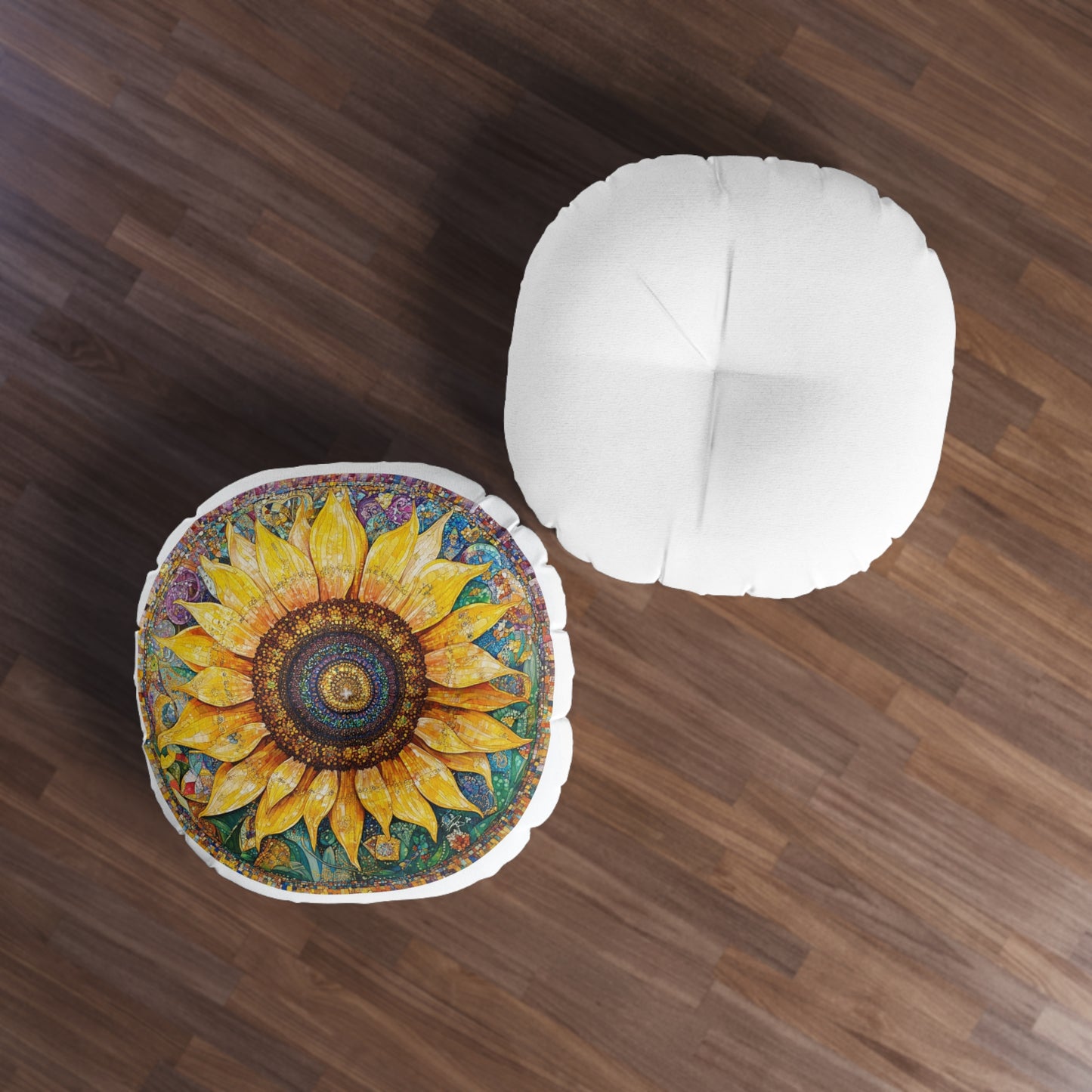 Sunflower Tufted Floor Pillow, Round - Boho Home Decor, Cozy Seating Cushion, Flower Pattern Accent Pillow, Nature Inspired Gift