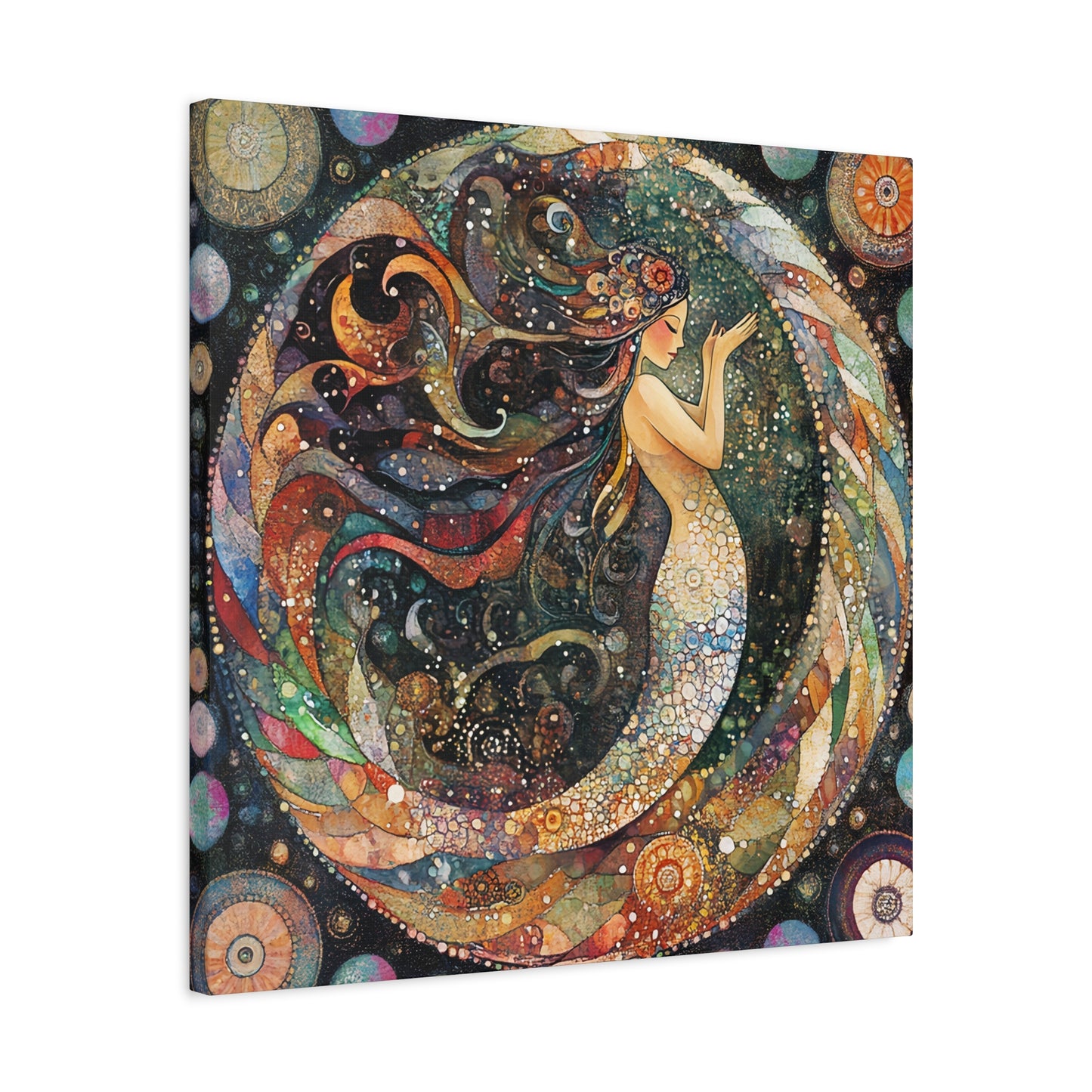 Autumnl Mermaid Canvas Art, Stretched Wall Decor, Bohemian Home Accent, Unique Gift for Sea Lovers, Nautical Art Piece, Coastal Room Decor