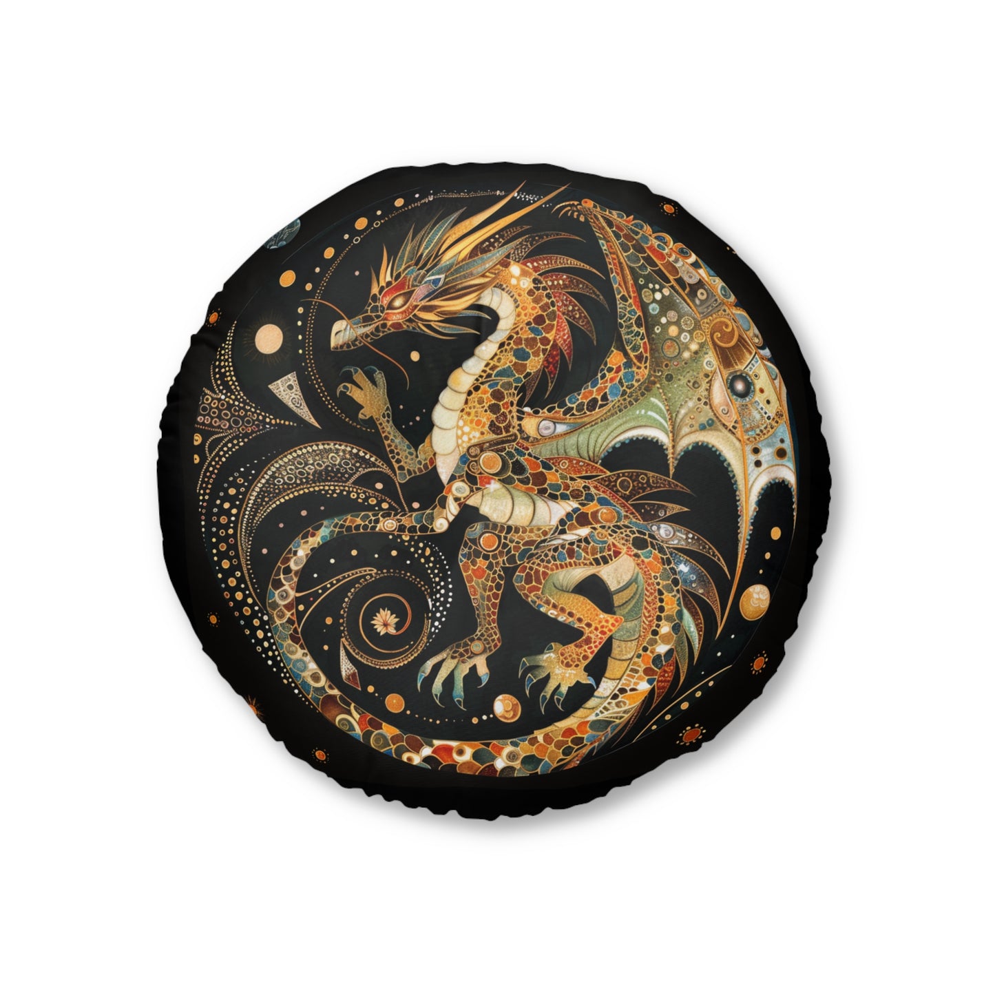 Dragon-Themed Tufted Floor Pillow, Bohemian Living Room Decor, Cozy Seating, Unique Gift, Fantasy Home Accent