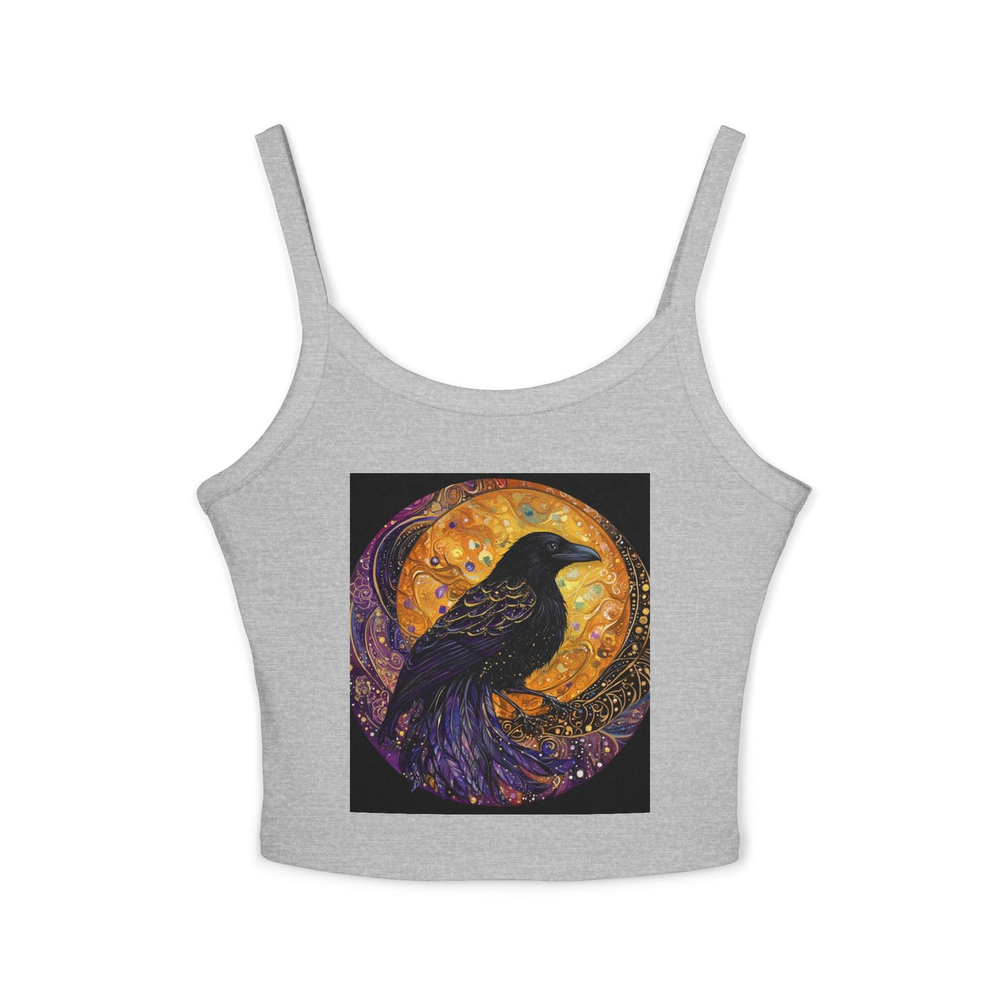 Boho Raven Spaghetti Strap Tank Top, Witchy Apparel, Summer Fashion, Festival Wear, Unique Gift, Cosmic Design