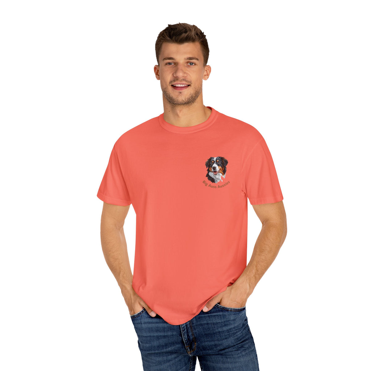 Big Auss Aussies T-shirt, Unisex Garment-Dyed Tee, Tri Color Australian Shepherd