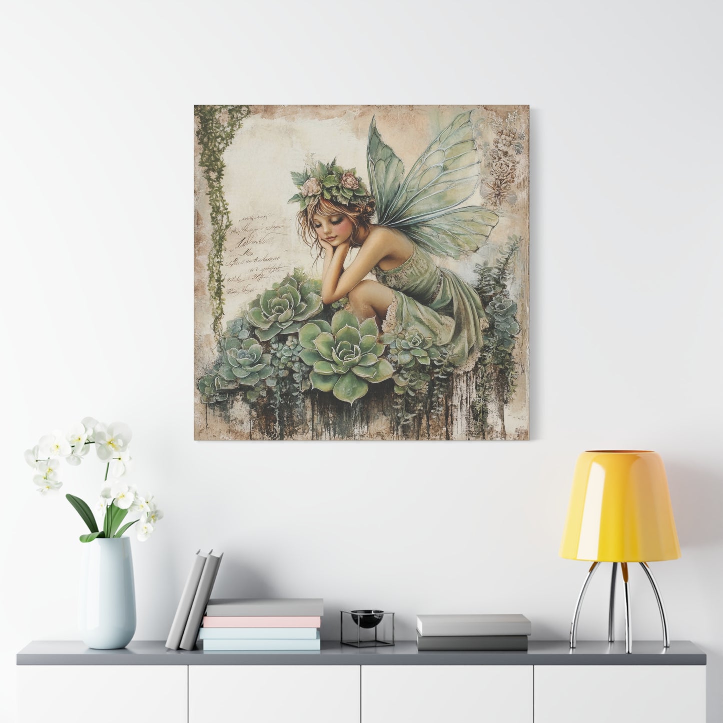 Green Fairy Art Canvas, Magical Home Decor, Enchanted Wall Art, Gift for Nature Lovers, Whimsical Room Decoration