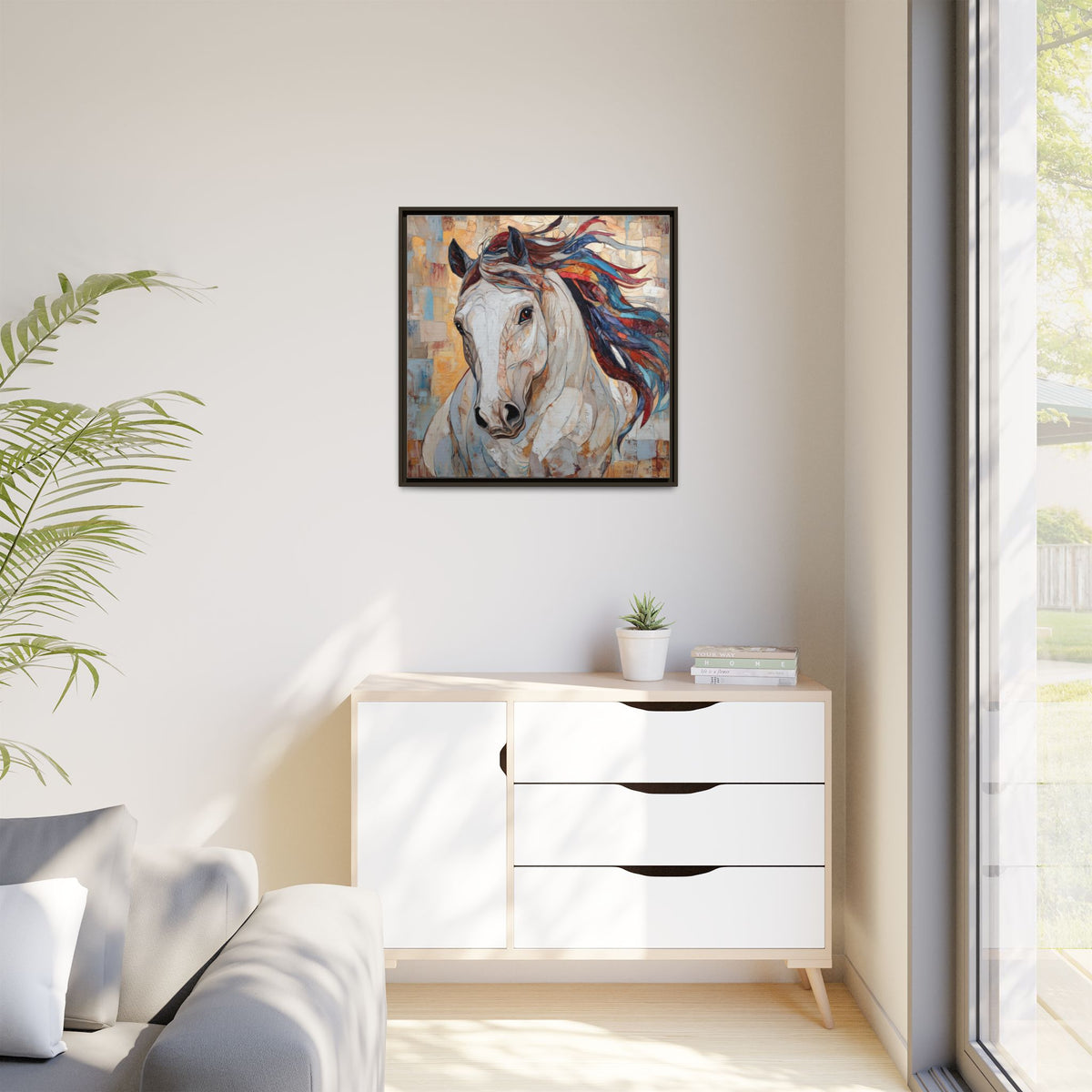Colorful Mane Horse Matte Canvas Framed | Equine Wall Art