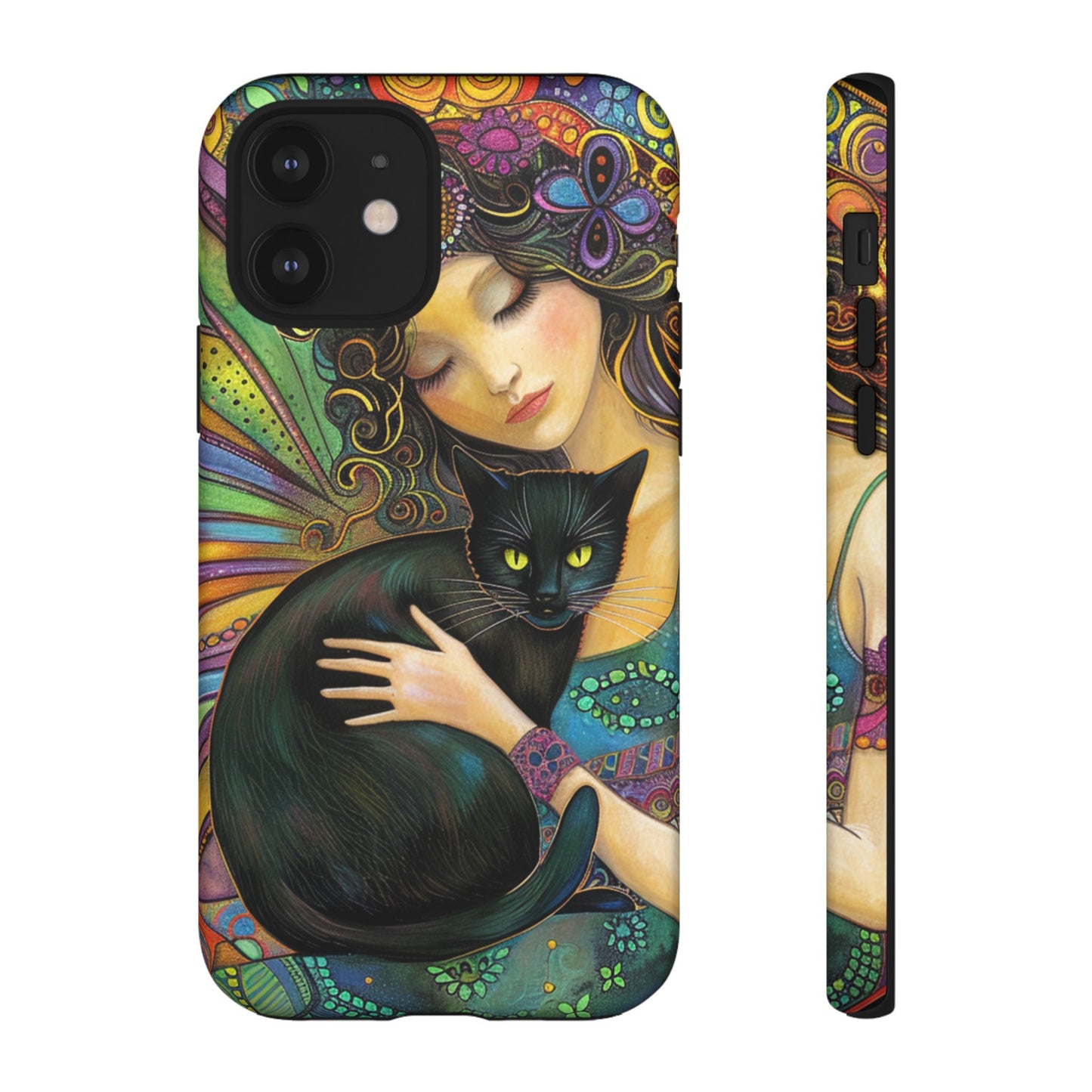 Artistic Phone Case, Celestial Cat Case, Bohemian Style, Gift for Cat Lovers, Unique Phone Protection, Colorful Design