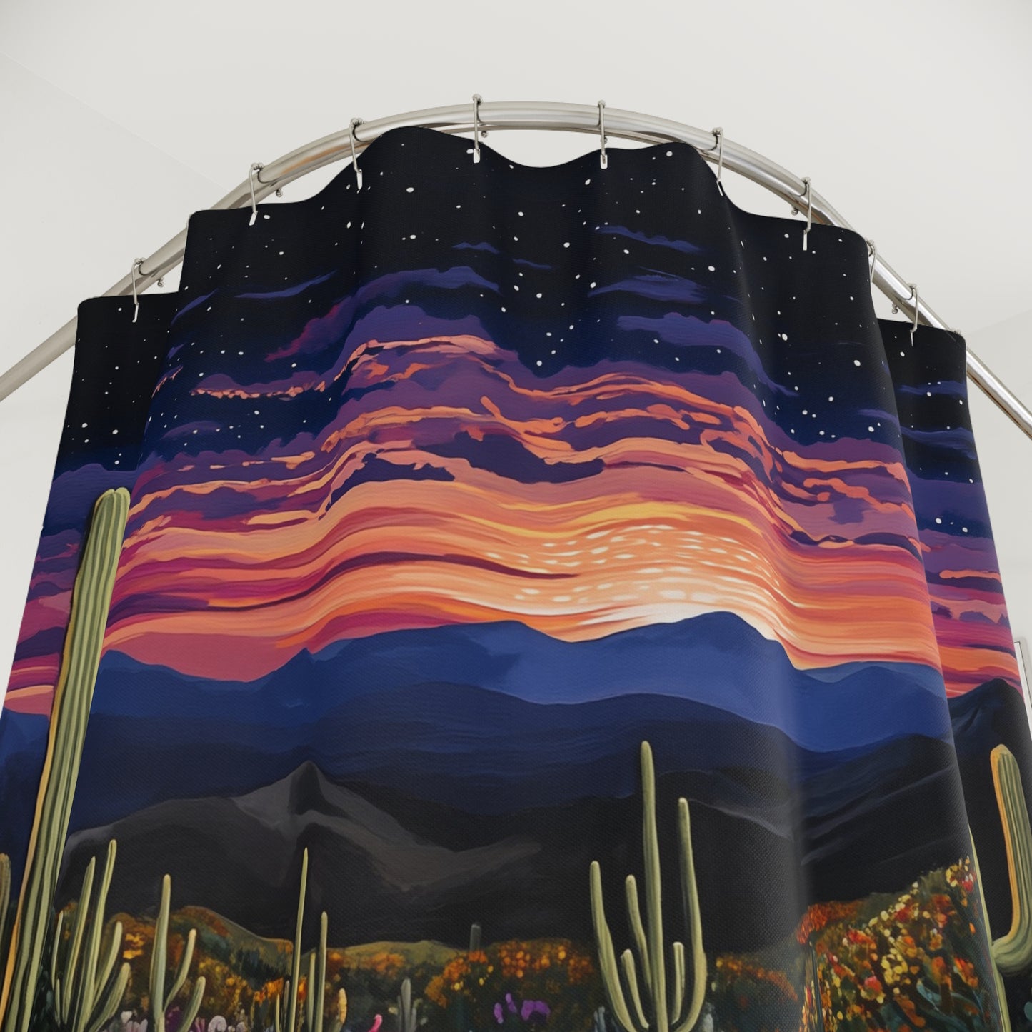 Desert Sunset Shower Curtain, Boho Bathroom Decor, Cactus Pattern, Home & Garden, Unique Gift Idea