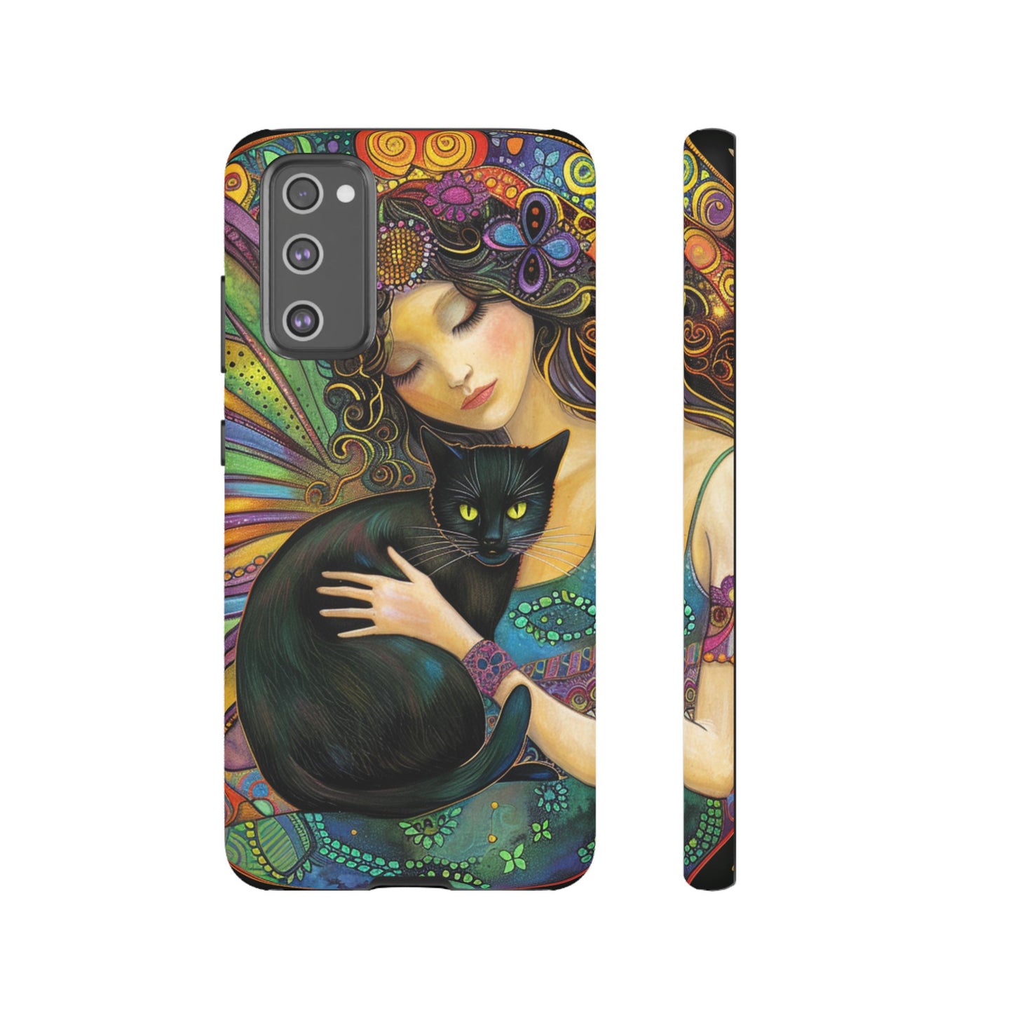 Artistic Phone Case, Celestial Cat Case, Bohemian Style, Gift for Cat Lovers, Unique Phone Protection, Colorful Design