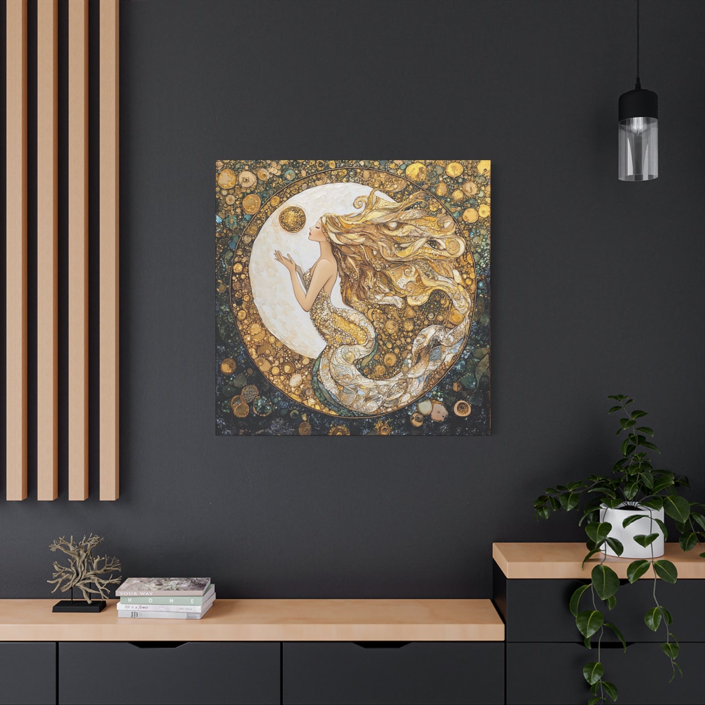 Mermaid Moon Art Canvas, Whimsical Home Decor, Magical Gift for Art Lovers, Celestial Wall Art, Fantasy Room Decoration
