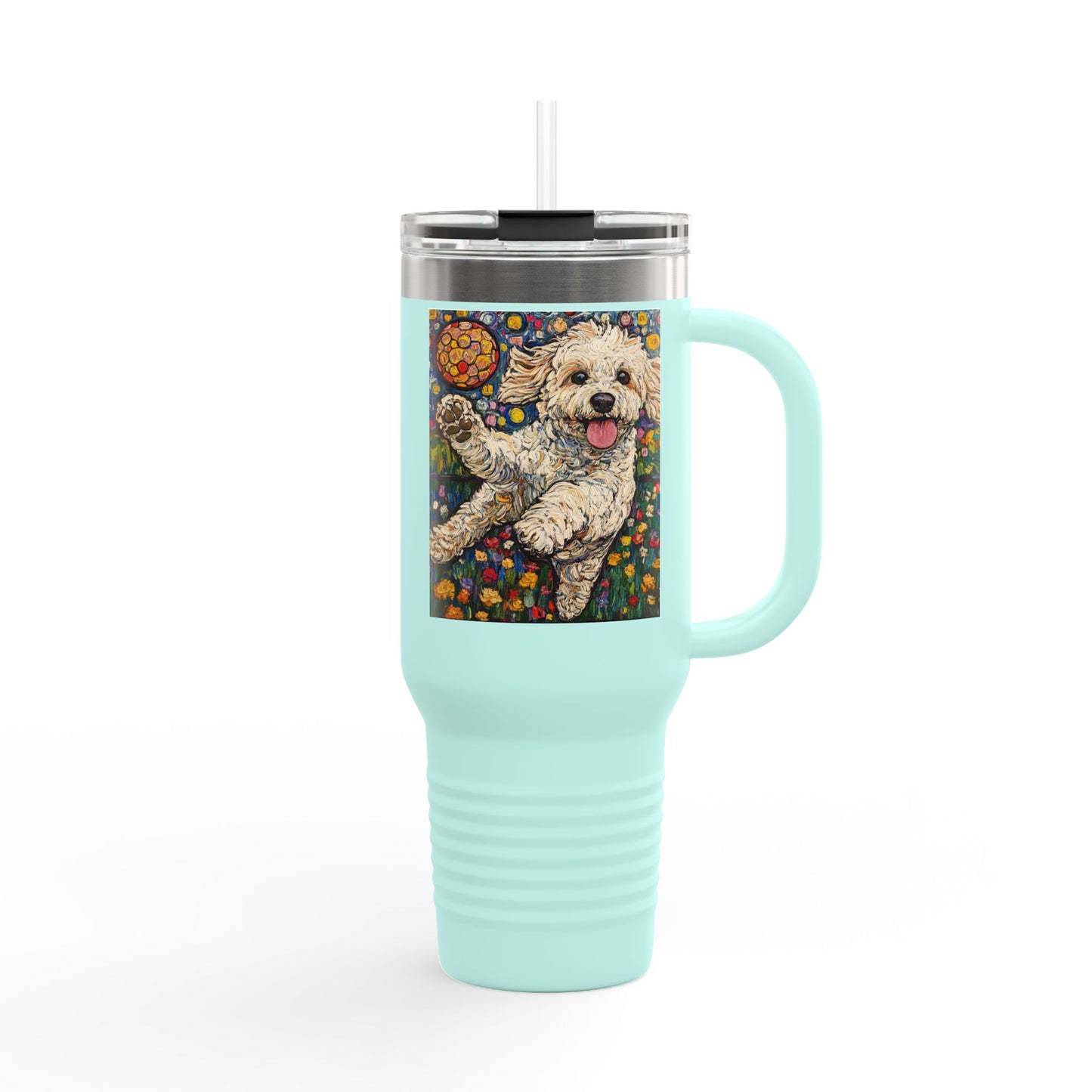 Doodle Pickleball Insulated Travel Mug - 40oz, Custom Dog Mug, Puppy Lover Gift, Colorful Pet Travel Mug, Birthday Gift, Dog Mom Accessory