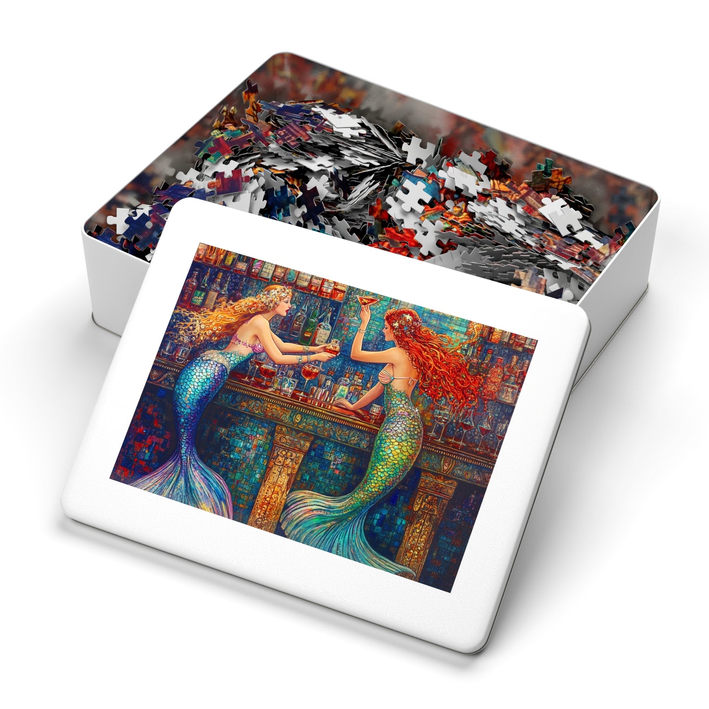 Mermaid Bar Jigsaw Puzzle with Tin | Colorful Ocean Fantasy Puzzle