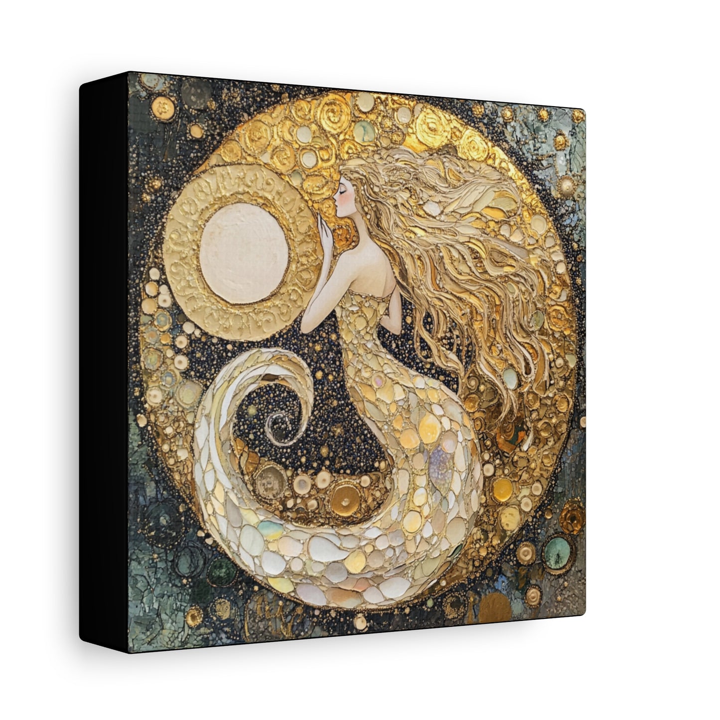 Mermaid Moon Art Canvas, Magical Home Decor, Coastal Vibes, Bohemian Wall Art, Gift for Sea Lovers, Nautical Aesthetic, Unique Art Piece
