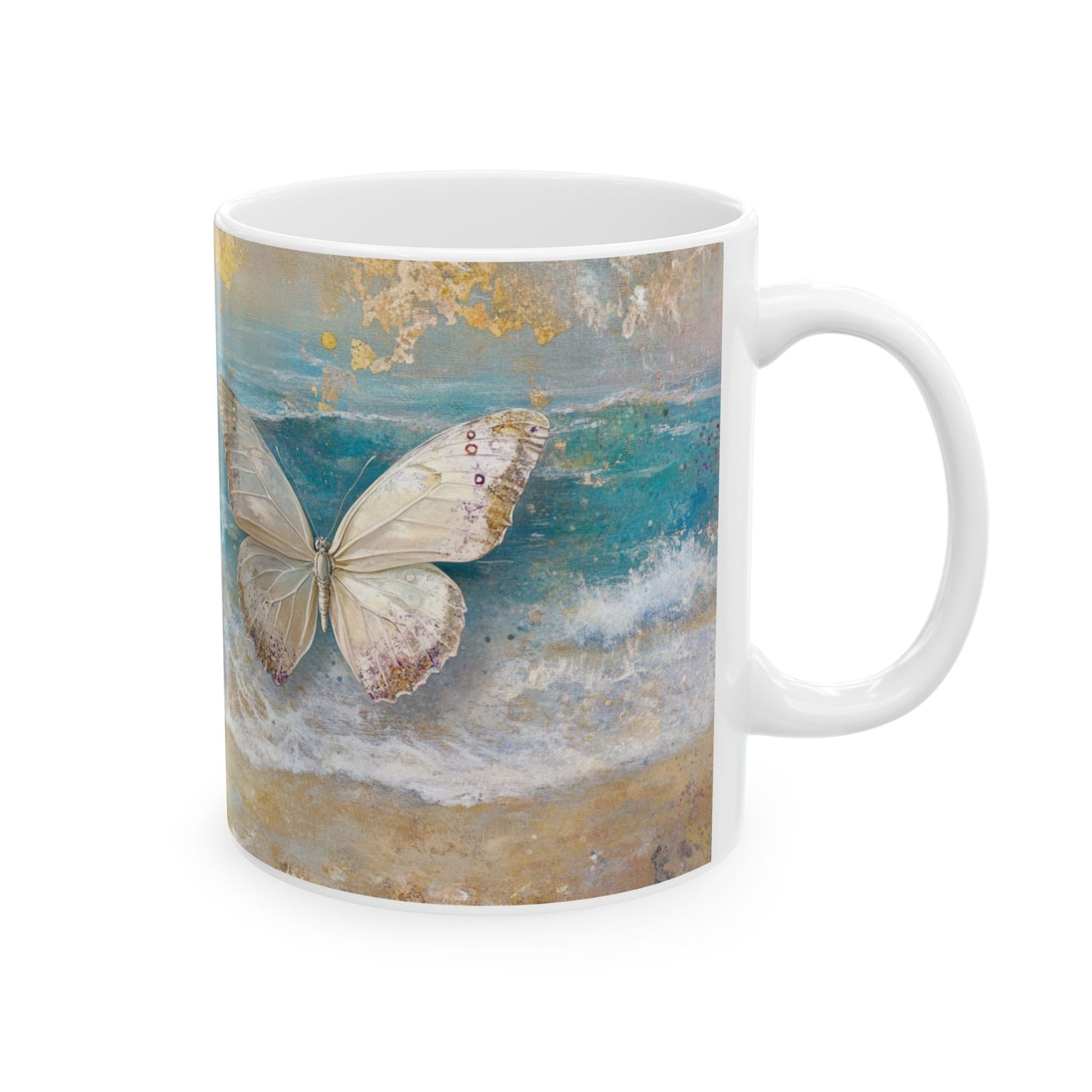 Butterfly Beach Ceramic Mug, Ocean Lover Gift, Inspirational Coffee Cup, Butterfly Design, Beach Decor, Nature Lover Tea Mug