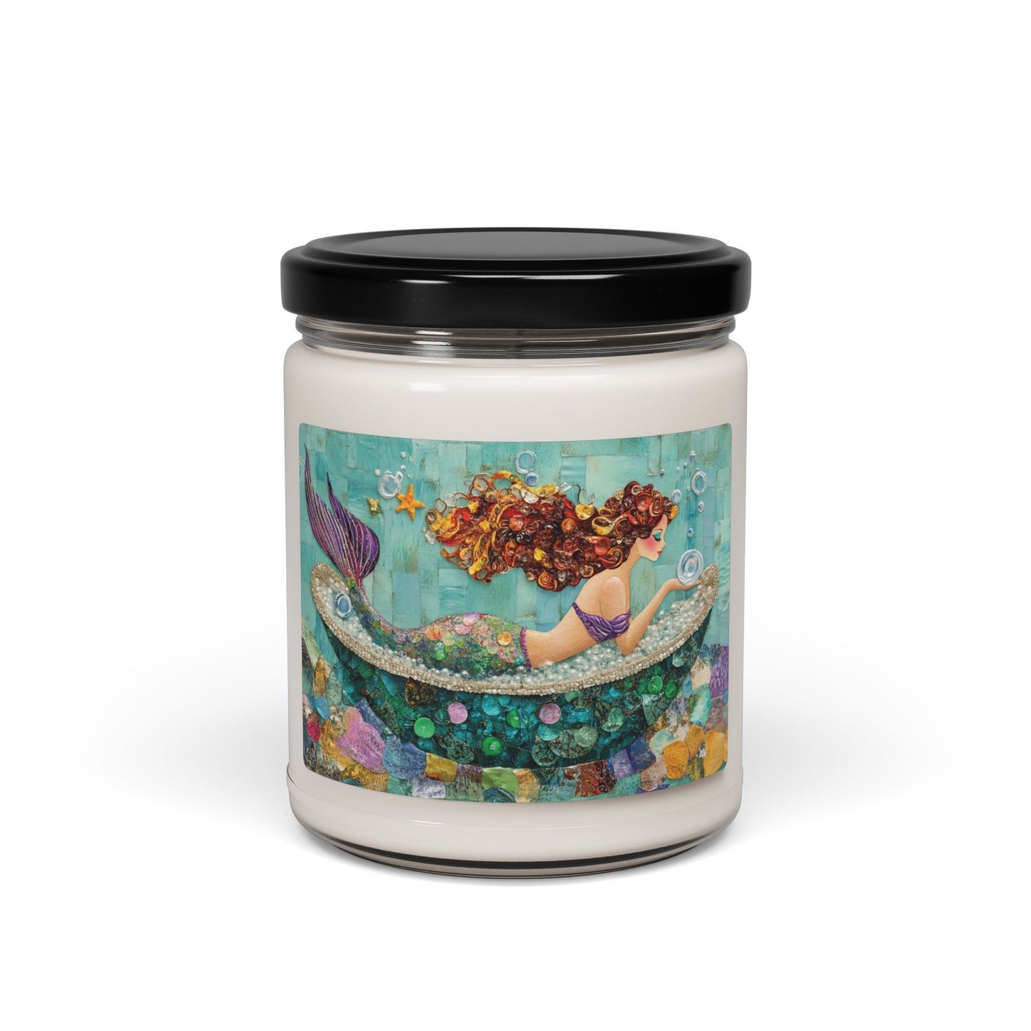 Scented Soy Candle with Mermaid Design, Ocean Escape Candle, Eco-Friendly Home Decor, Relaxing Gift for Her, Beachy Atmosphere